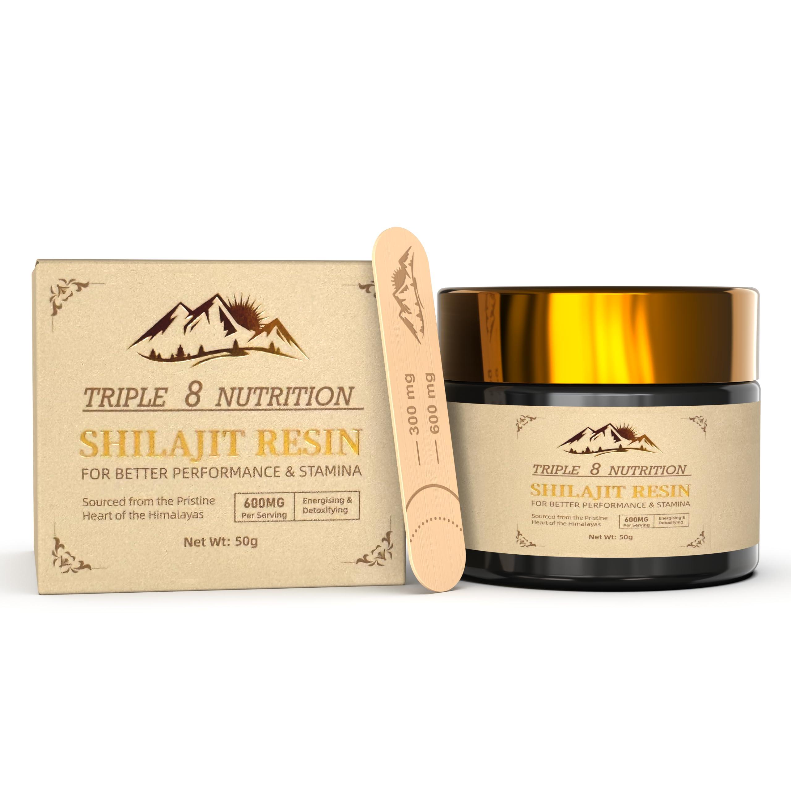 Triple 8 Nutrition Shilajit Resin 50g Bottle Absolutely Pure Wild Himalayan Authentic Natural Organic Fulvic Acid and 85+ Trace Minerals Most Potent for Men and Women Third Party Lab Tested ISO: 17025 Accredited USA