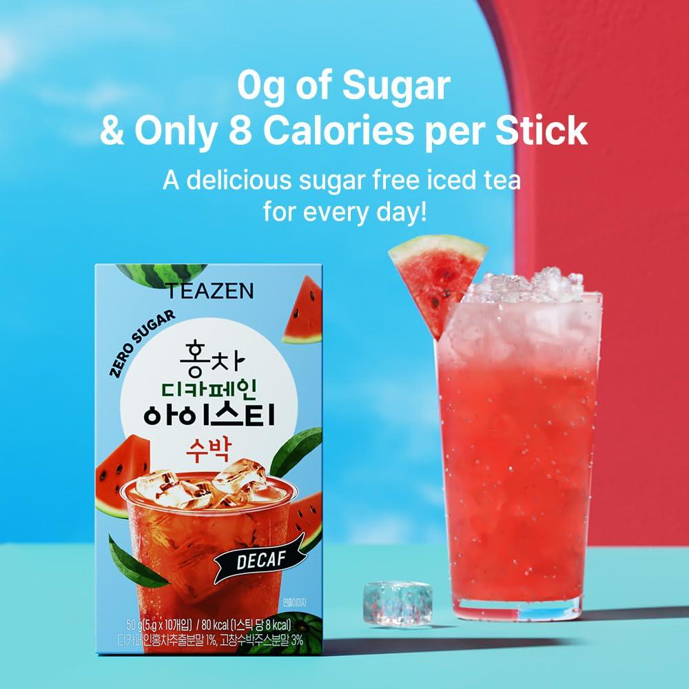 TEAZEN Teazen Summer Watermelon Iced Tea, Sugar Free, Uva Black Tea, Hydration Drink Mix, Decaf, 10 Sticks, 1.76oz