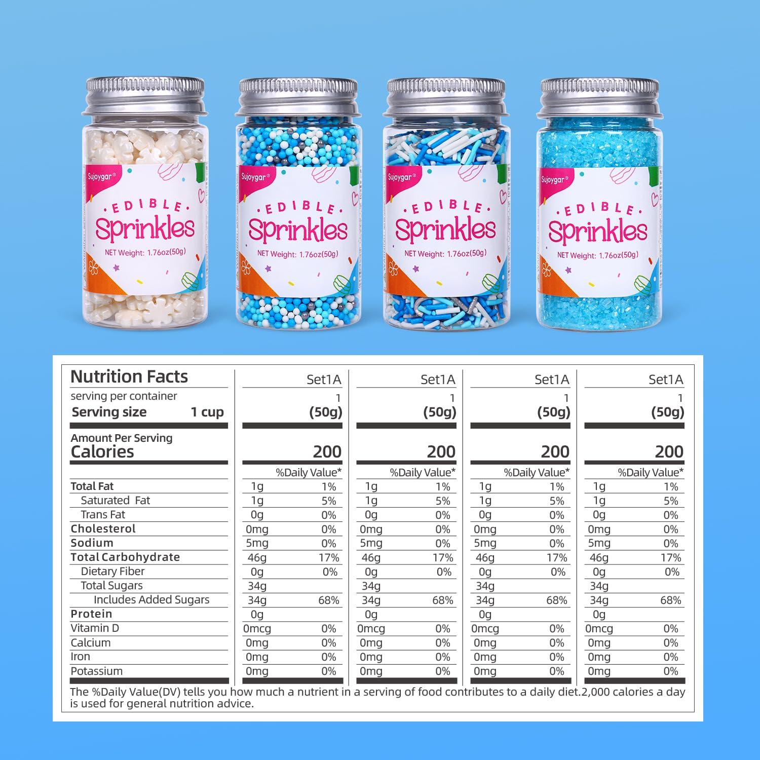 Sujoygar Blue Sprinkles for Cake Decorating, Edible Winter Sprinkles Set for Cupcake Toppers, White Snowflake Sprinkles, Blue Sugar Sanding Sprinkles for Baking Cookies Dounts Christmas decoration(7.04 Oz)