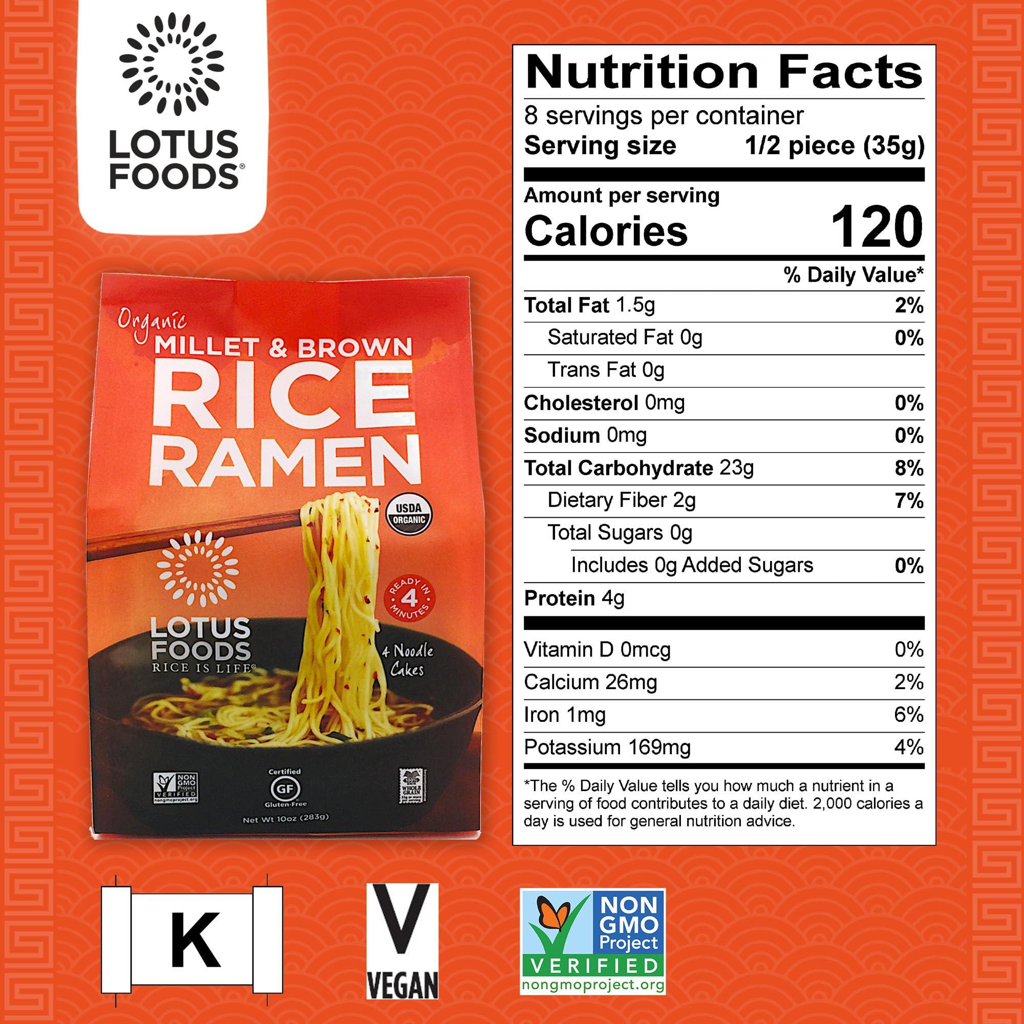 Lotus Foods Lotus Foods Bulk Organic Millet & Brown Rice Ramen - Gluten Free Ramen Noodles, Whole Grain Ramen Noodles, Organic Vegan Rice Noodles, Low Sodium, Gluten Free, USDA Organic - 2.8 Oz Bags (Pack of 48)
