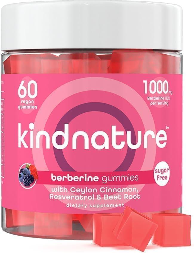 kindnature Kind Nature 1000mg Berberine Gummies - Sugar Free Natural Berberine Supplement Gummies with Ceylon Cinnamon & Beet Root - Non GMO, 3rd Party Tested Berberine Complex