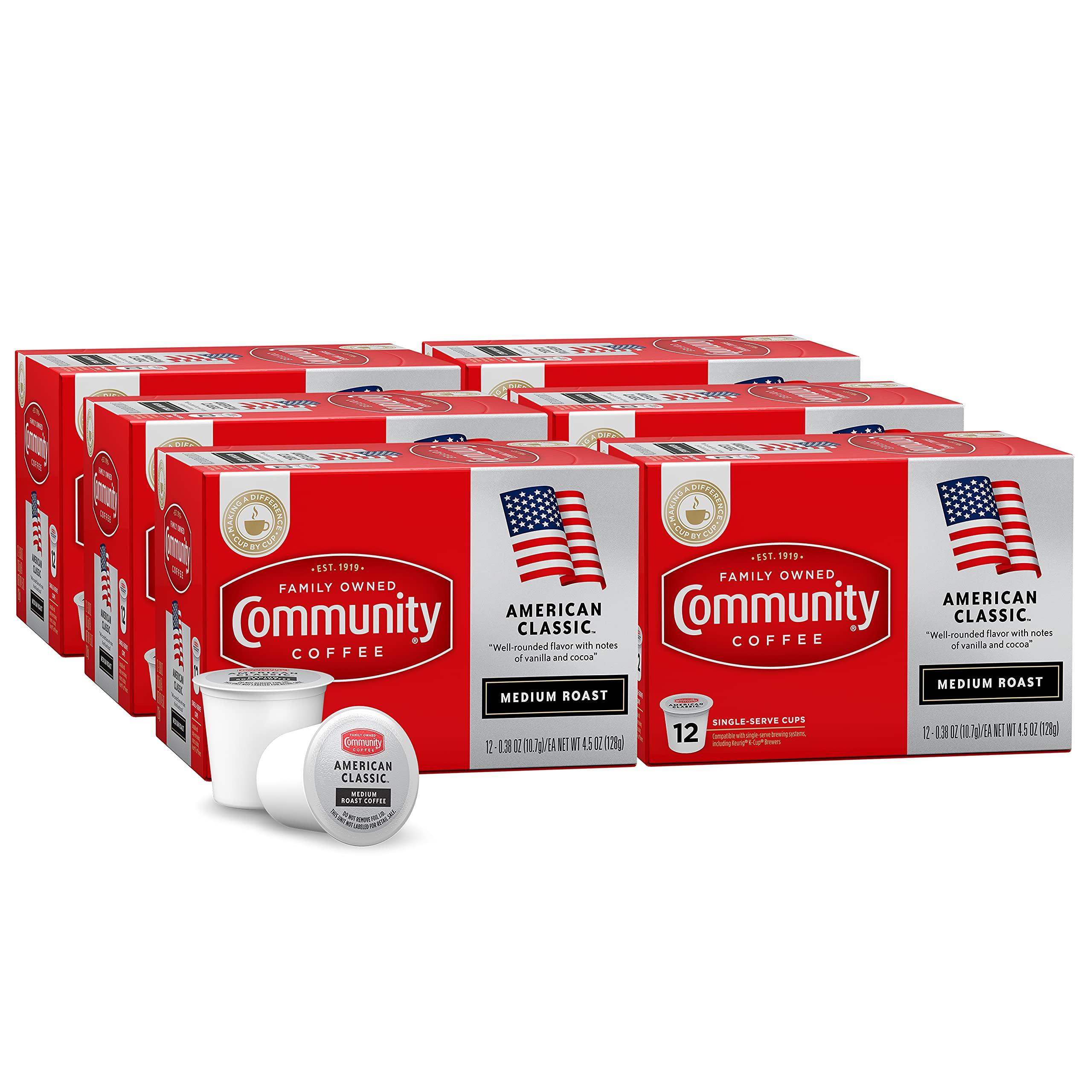 Community Coffee Community Coffee American Classic 72 Count Coffee Pods, Medium Roast, Compatible with Keurig 2.0 K-Cup Brewers, 12 Count (Pack of 6)