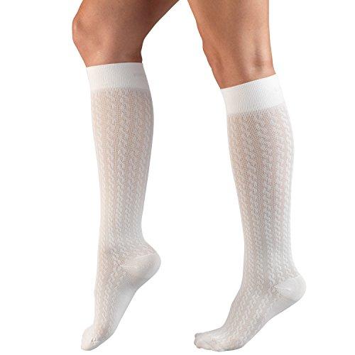 Truform Truform Women's Fit Compression Socks, Cable Knit Pattern, 15-20 mmHg, White, Small (Pack of 2)