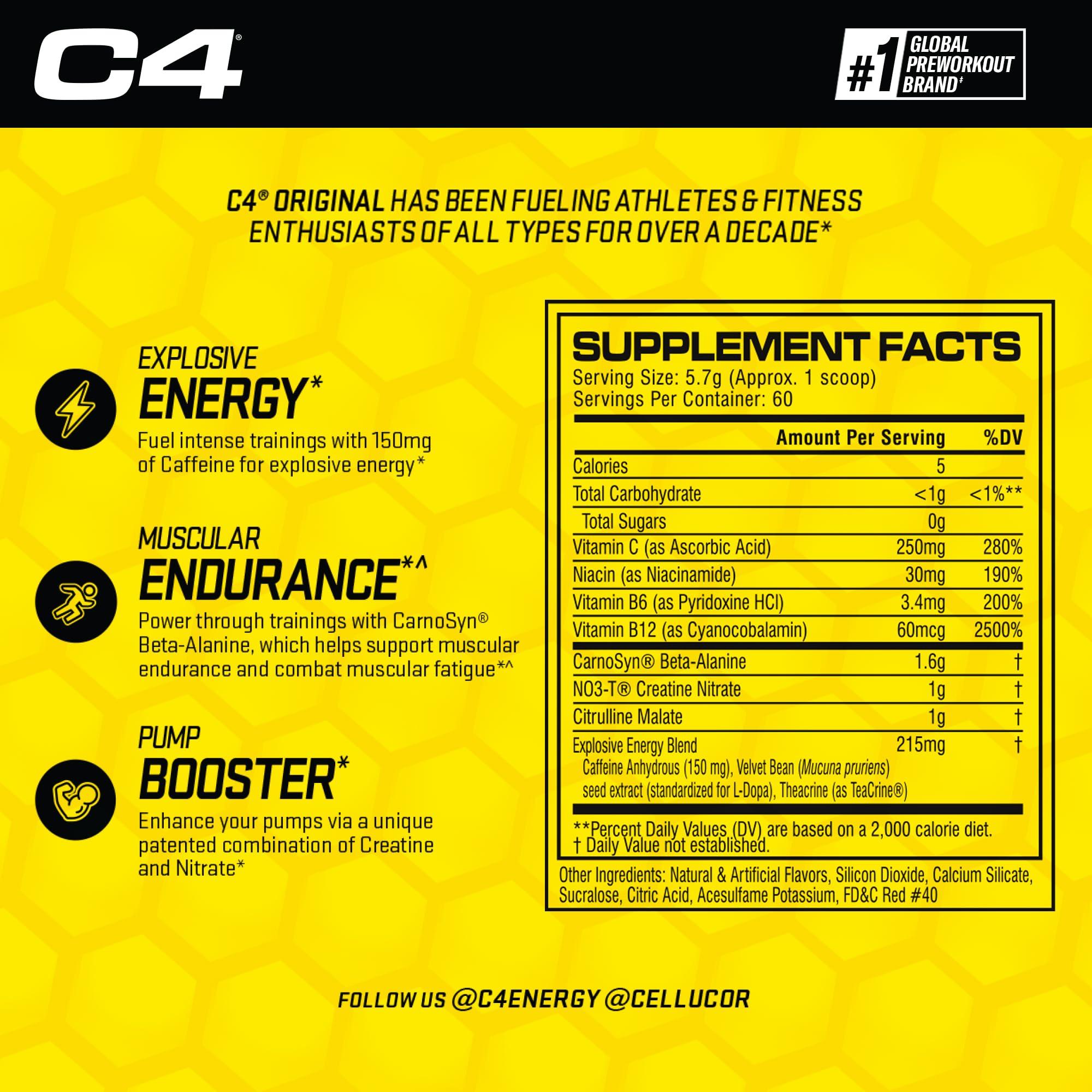 Cellucor Cellucor C4 Original Pre Workout Powder Strawberry Margarita | Vitamin C for Immune Support | Sugar Free Preworkout Energy for Men & Women | 150mg Caffeine + Beta Alanine + Creatine | 60 Servings