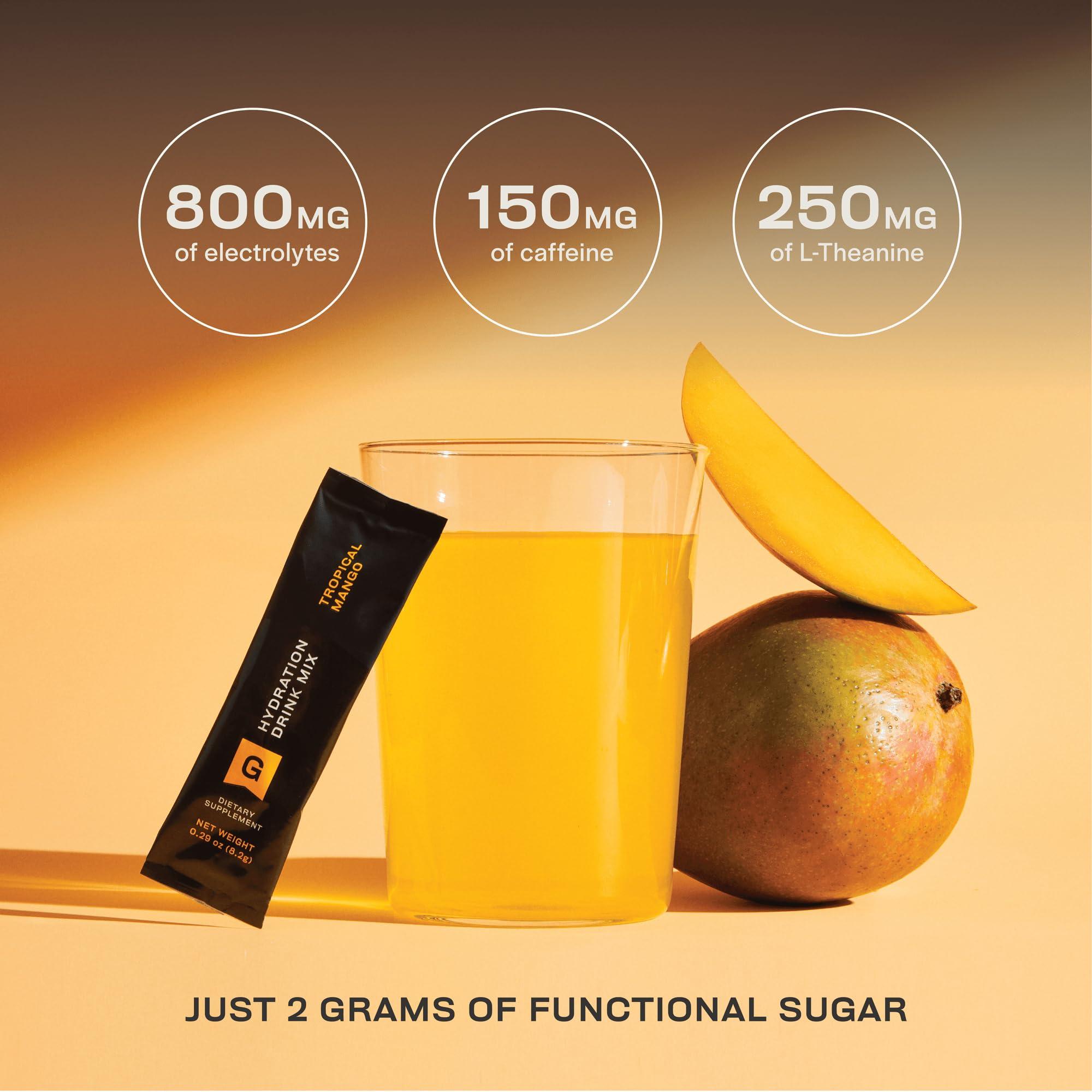 Gainful Gainful Hydration + Caffeine Powder Packets with Key Electrolytes Magnesium & Sodium + L Theanine, Low Sugar Drink Mix, Tropical Mango, 21 Sticks