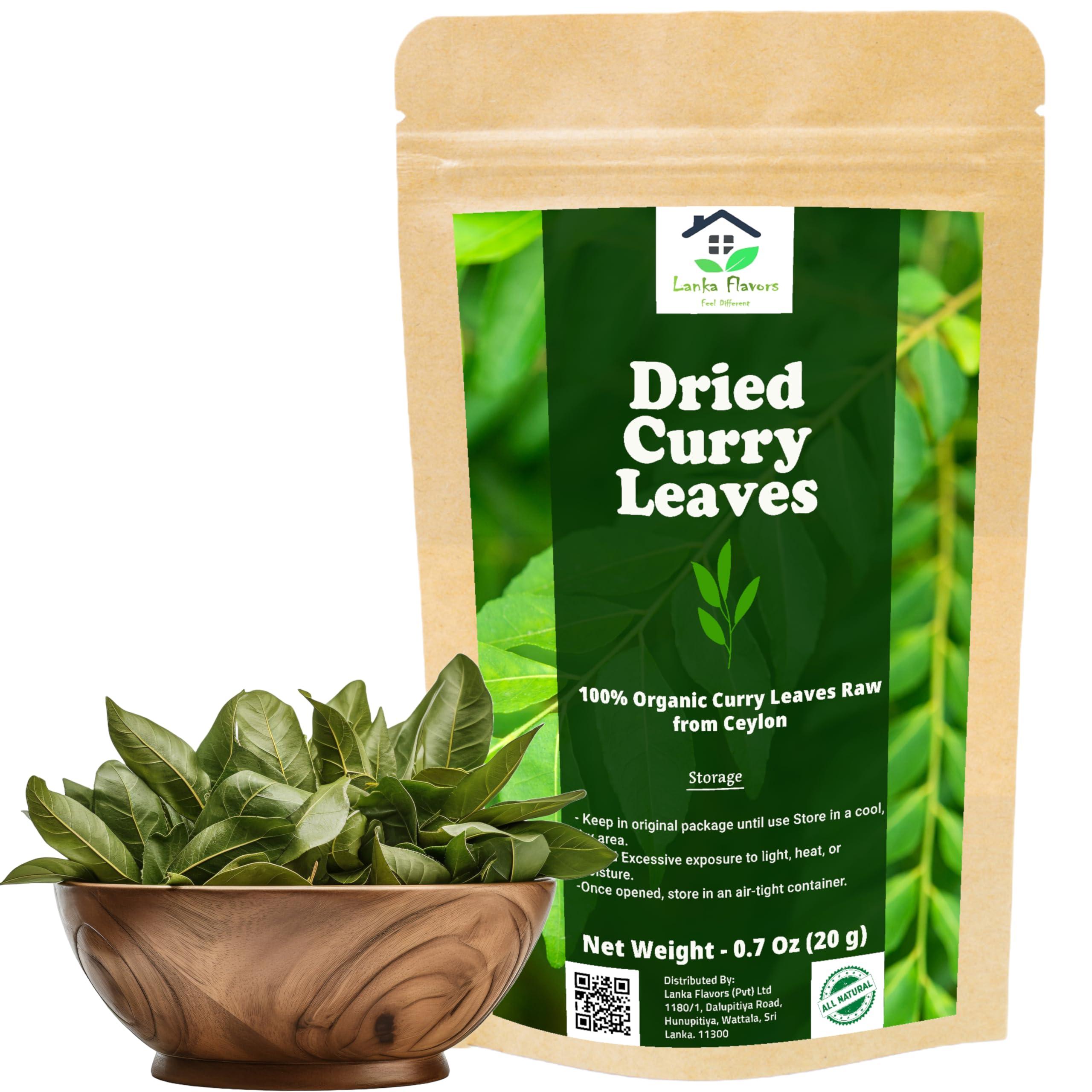 Lanka Flavors Feel Different Dried Curry Leaves 0.7 Oz (20 g) Whole Herbs Leaf for Asian Spices Food Organic Natural Air Dried Kari Patta Aromatic Flavors - Lanka Flavors Feel Different