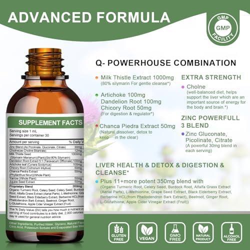 Mulittea (2 Pack) Liver Health Liquid Drops -Support Liver Cleanse Detox & Repair with Artichoke Milk Thistle Silymarin Extract, Dandelion,Turmeric, Berberine to Renew w/21 Potent Herb-Nutrients-