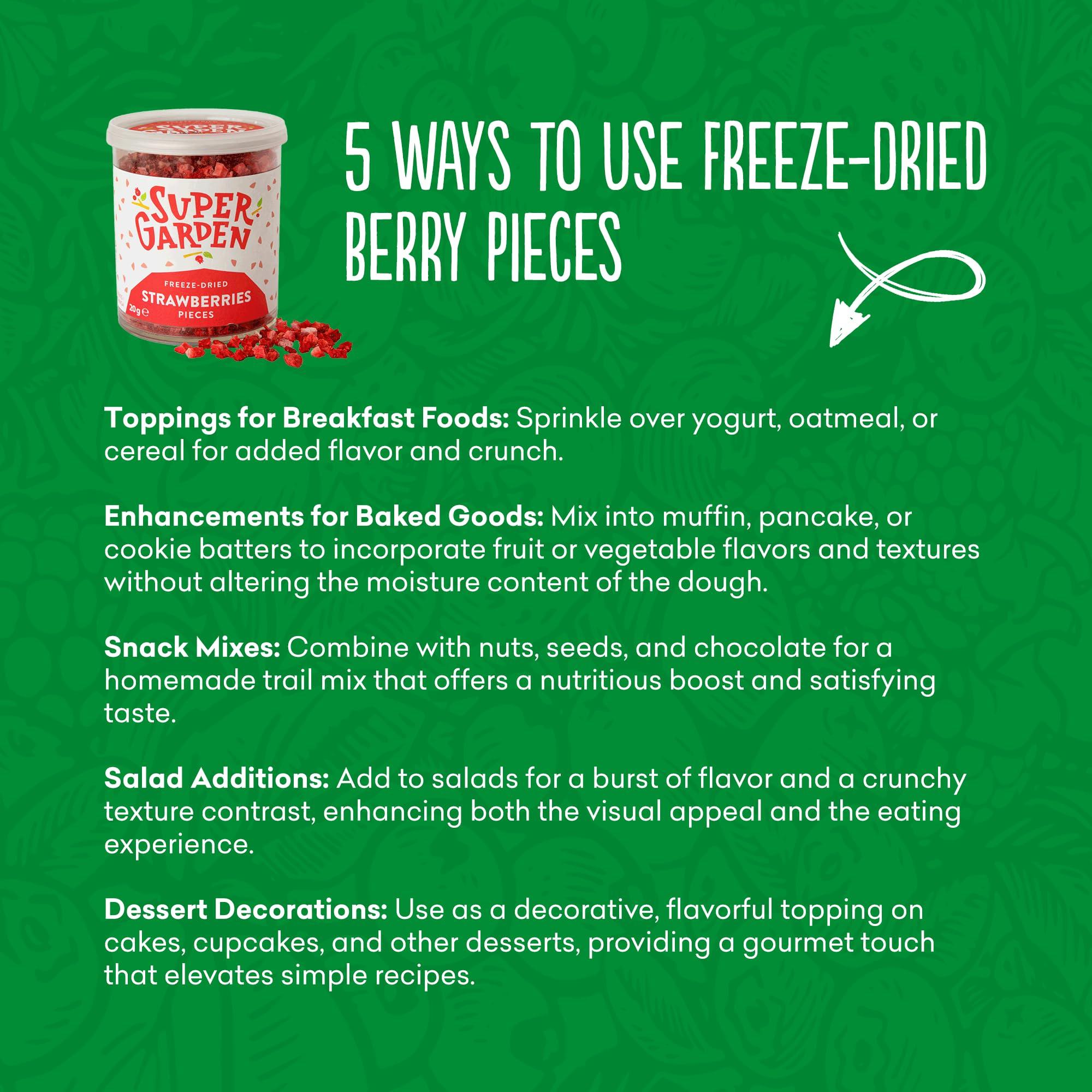 Super Garden Super Garden Freeze Dried Strawberries | Crunchy Flavorful Pieces for Cereal, Yogurt, & Baking | Freeze Dried Fruit Strawberry No Sugar Added | Freeze Dried Berries - Healthy Snack for Kids and Adults | Space and Astronaut Food | 1.13 oz