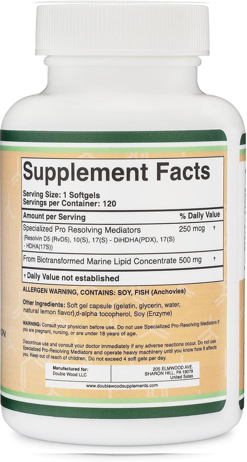Double Wood Supplements SPM Max (Specialized Pro-Resolving Mediators) 120 Softgels, 500mg (Only Product Standardized and Third Party Tested to Contain Active SPMs, Check The Supplement Fact Panel) by Double Wood