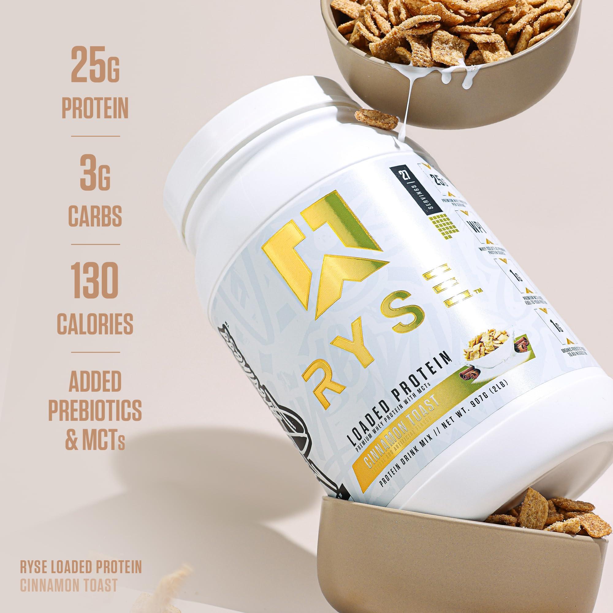 RYSE Up Supplements Ryse Loaded Protein Powder | 25g Whey Protein Isolate & Concentrate | with Prebiotic Fiber & MCTs | Low Carbs & Low Sugar | 27 Servings (Cinnamon Toast)