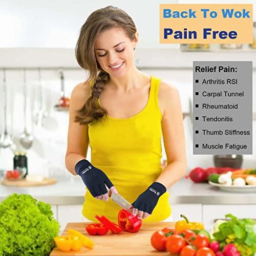 Semikk 2 Pairs Compression Gloves for Women and Men – Copper Arthritis Gloves for Rheumatoid Arthritis Osteoarthritis Carpal Tunnel – Hand Pain Relief and Support – Open Finger (Black, X-Large (2 Pair))