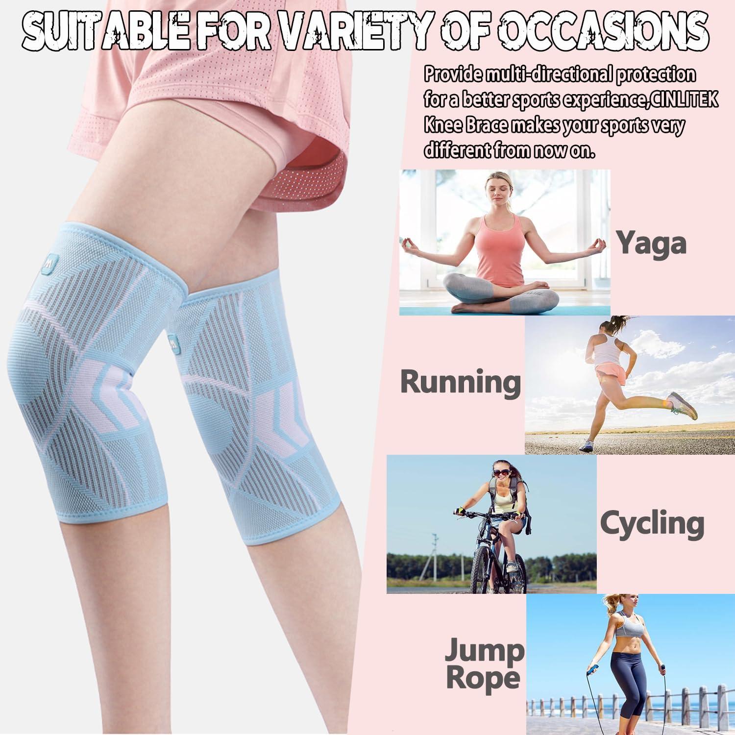 Cinlitek Cinlitek Knee Supports Brace for Women, Knee Compression Sleeves for Joint Pain Relief, Arthritis,Injury Recovery, Meniscus Tear,Knee Pain, ACL, MCL,Jogging Squats, Sports (Medium, Blue)