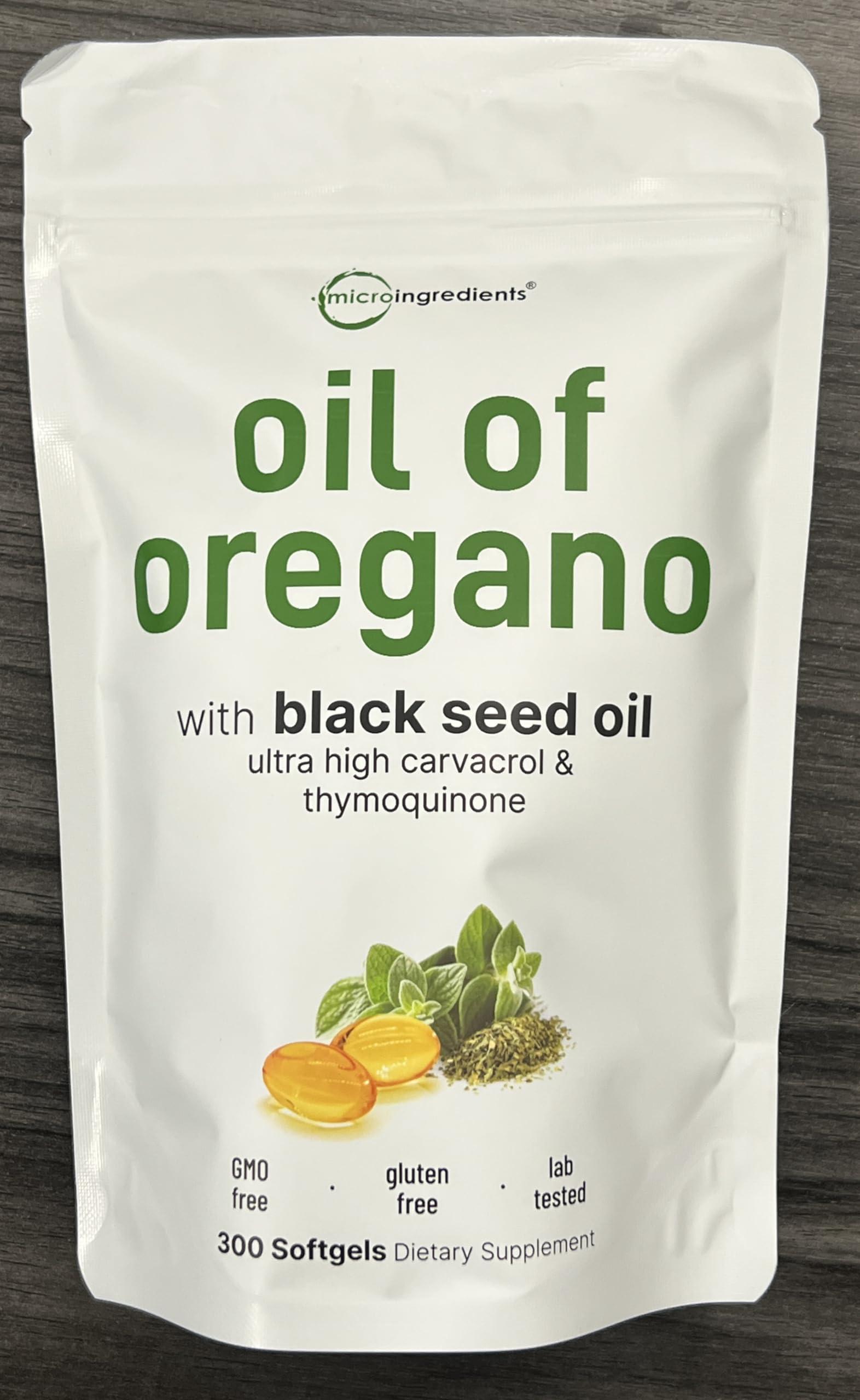 Micro Ingredients Micro Ingredients Oil of Oregano Softgels 6000mg Per Serving, 300 Count | 2 in 1 Formulated with Black Seed Oil 200mg, 4X Strength Carvacrol & Thymoquinone | Plant Based, Non-GMO & Immune Support