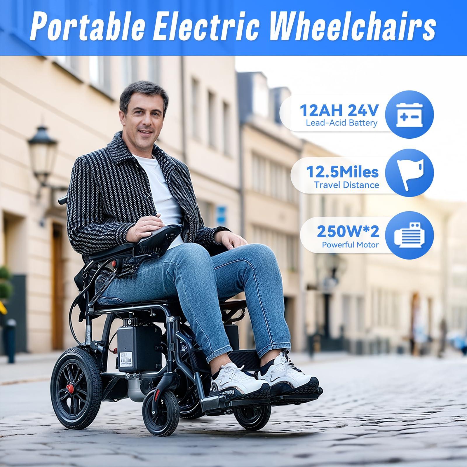 DAHAIY Electric Wheelchair for Adults - 10 Miles Long Travel Range, Lightweight Folding, Motorized Power Chair for Indoor/Outdoor Mobility - Compact Size - Matte Black
