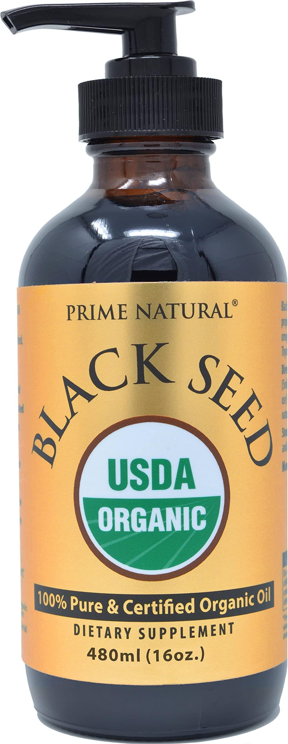 PRIME NATURAL Organic Black Seed Oil 16oz - Cold Pressed Unrefined High Thymoquinone 1.7% USDA Certified - Turkish Origin Potent Nigella Sativa Liquid - Vegan Omega 3 6 9, Antioxidant Immune Boost Joints Skin Hair