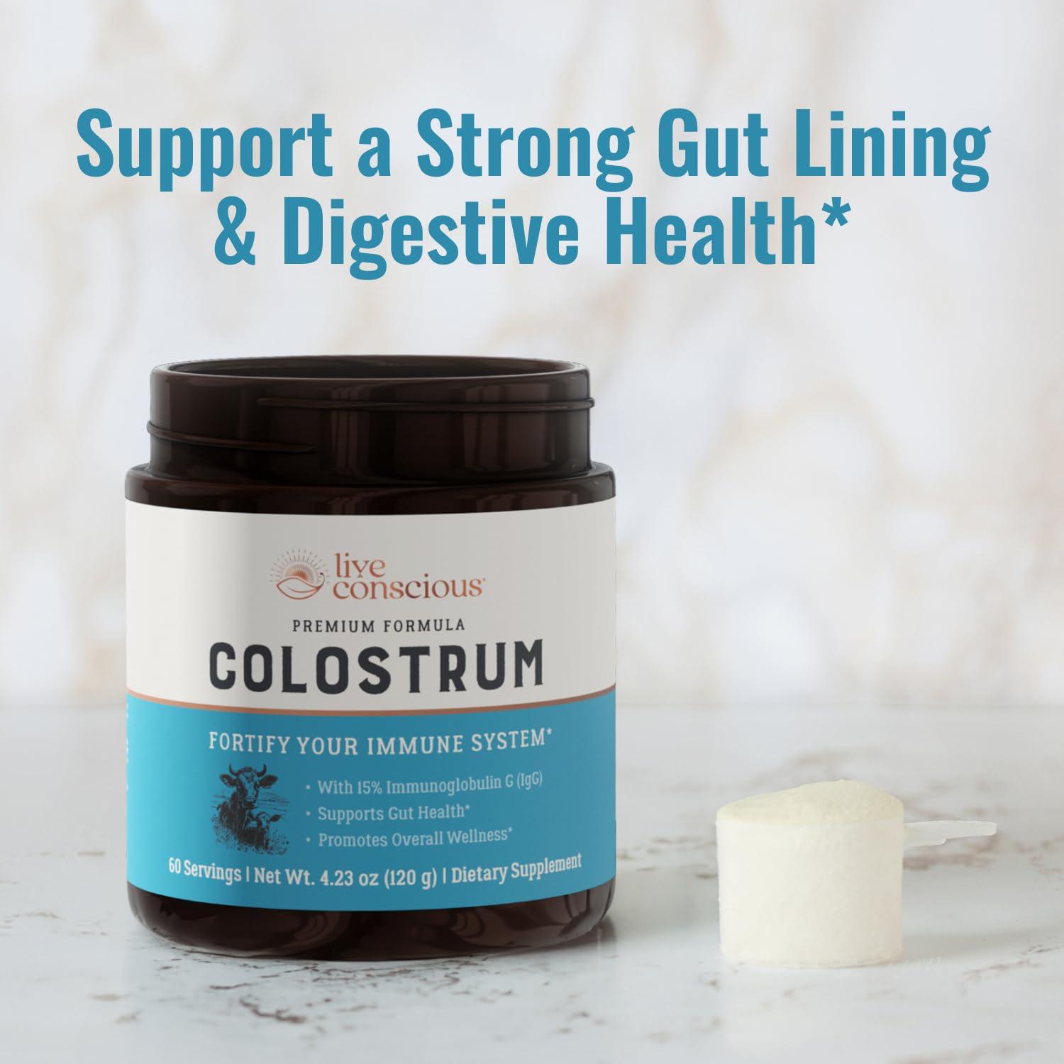 Live Conscious Live Conscious Colostrum Powder - Grass Fed Colostrum Supplement with Lactoferrin for Iron Absorption - Bovine Colostrum an Immune System Supplement
