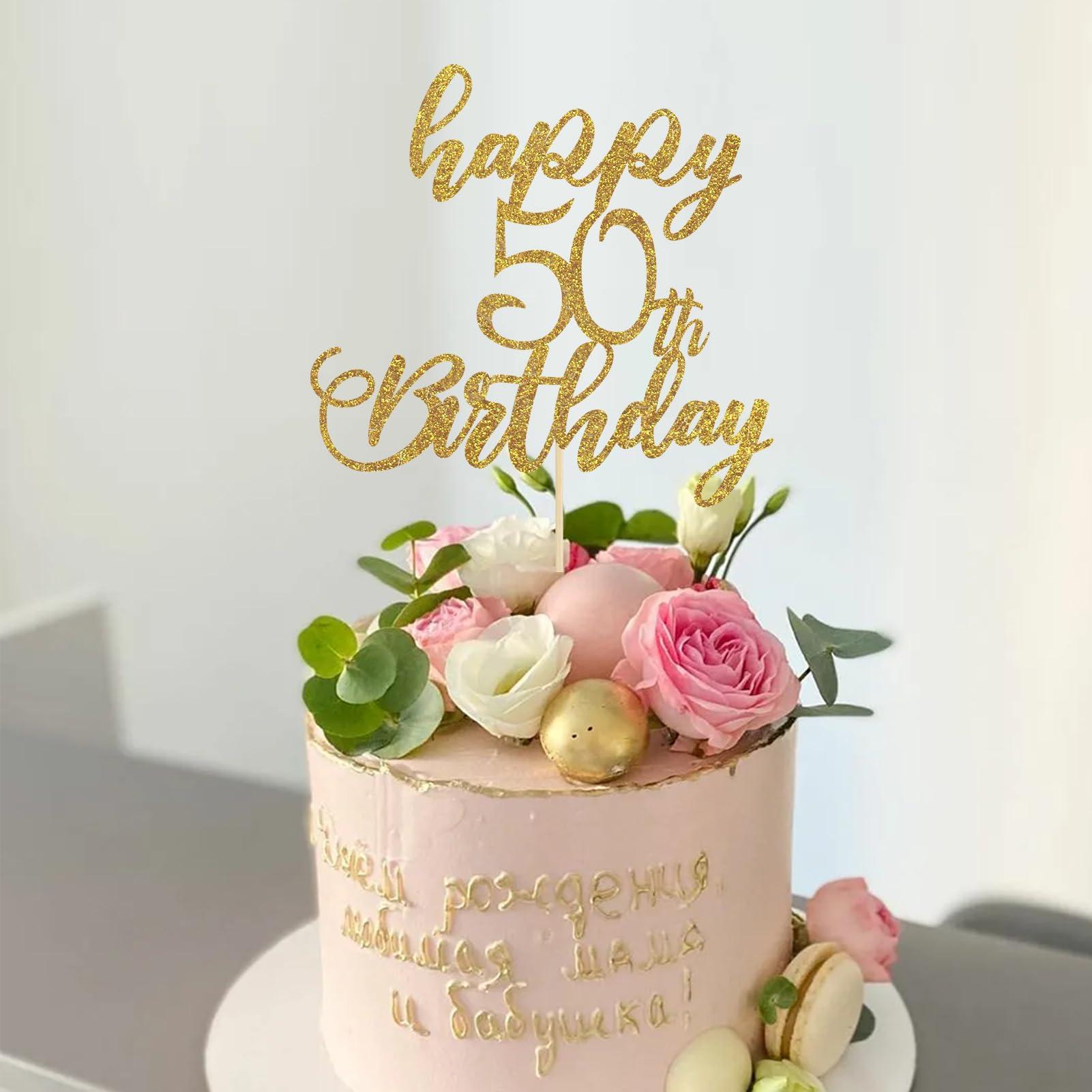 ZlZOXZECX Happy 50th Birthday Cake Topper Glitter 50 & Fabulous Cheers to 50 Years for 50th Birthday Theme Party Supplies Gold