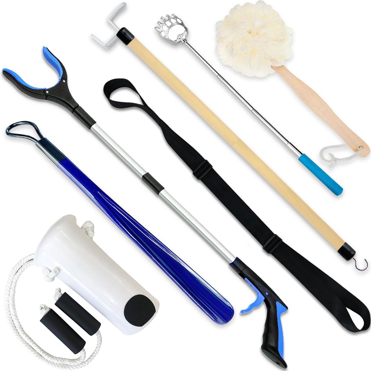Nourislif 7PC Hip Kit For Seniors Total Hip Replacement Prime, Hip Replacement Kit After Surgery, Hip Replacement Recovery Kit With Grabber,Sock Aid,Leg Lifter,Dressing Stick,Shoehorn,Back Scratcher,Bath Loofah