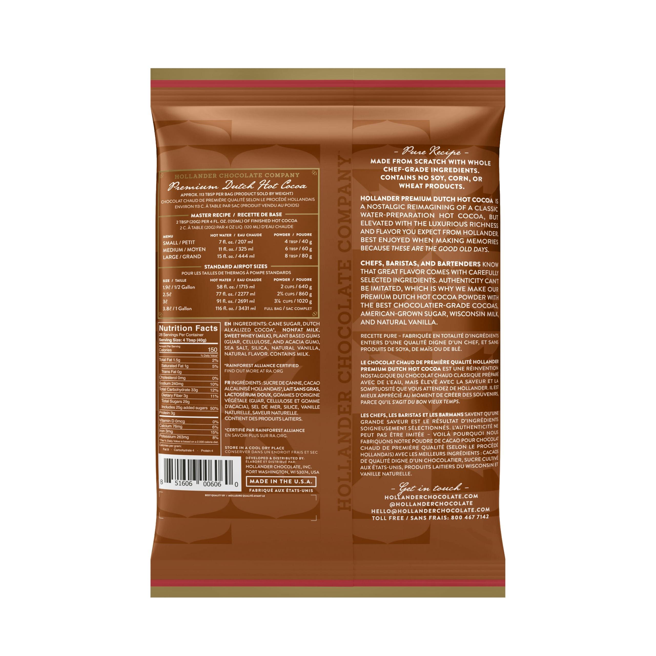 Hollander Chocolate Dutched Premium Hot Cocoa by Hollander Chocolate | Nostalgic Rich & Creamy Flavor | Bulk Bag 2.5 lbs