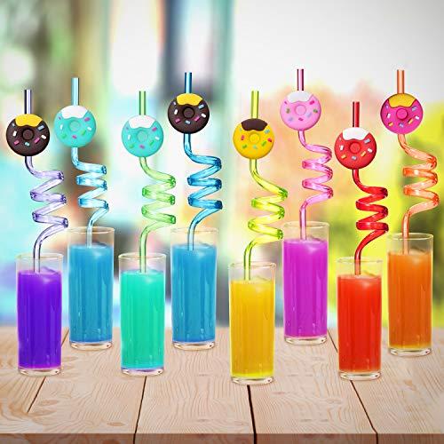 FZR Legend Donut Straws Party Favors for Donut Party Supplies,Donut Grow Up Theme Birthday with 2 Cleaning Brush (24 +2)