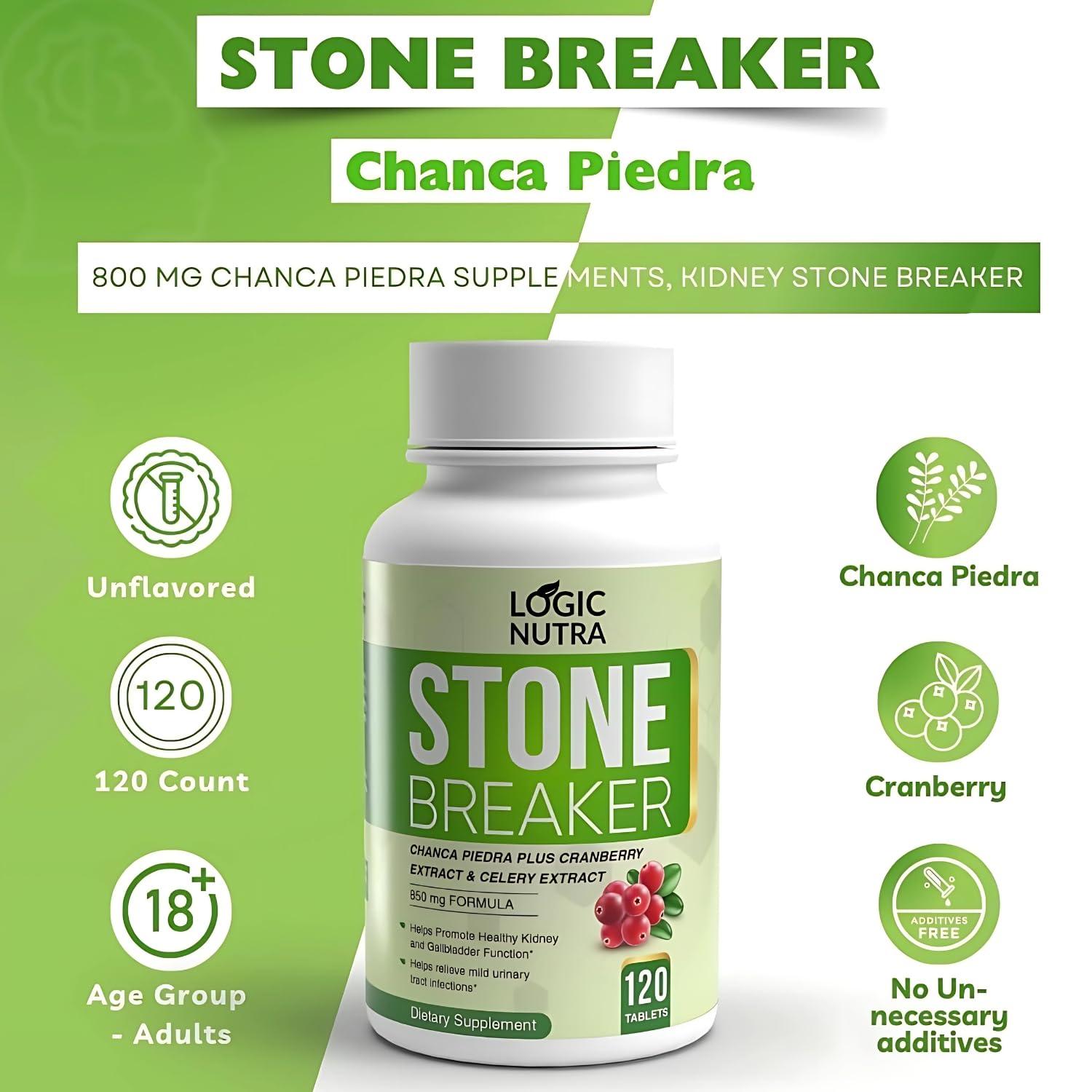 Logic Nutra Logic Nutra Chanca Piedra Kidney Stone Breaker 120 Tablets 800 mg - Maximum Strength for Gallbladder & Urinary Cleanse with Phyllantus Niruri, Celery Seed Extract & Cranberry Extract