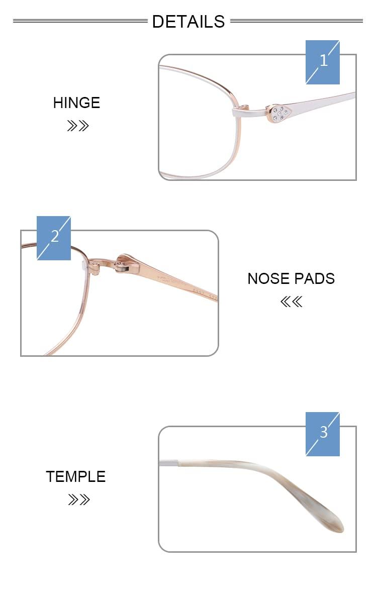 HELES HELES Full Rim Pure Titanium Oval Reading Glasses for Women Anti-Reflective UV400 Coating Single Vision Spectacles Reader-Gold & White||+5.00 Strength