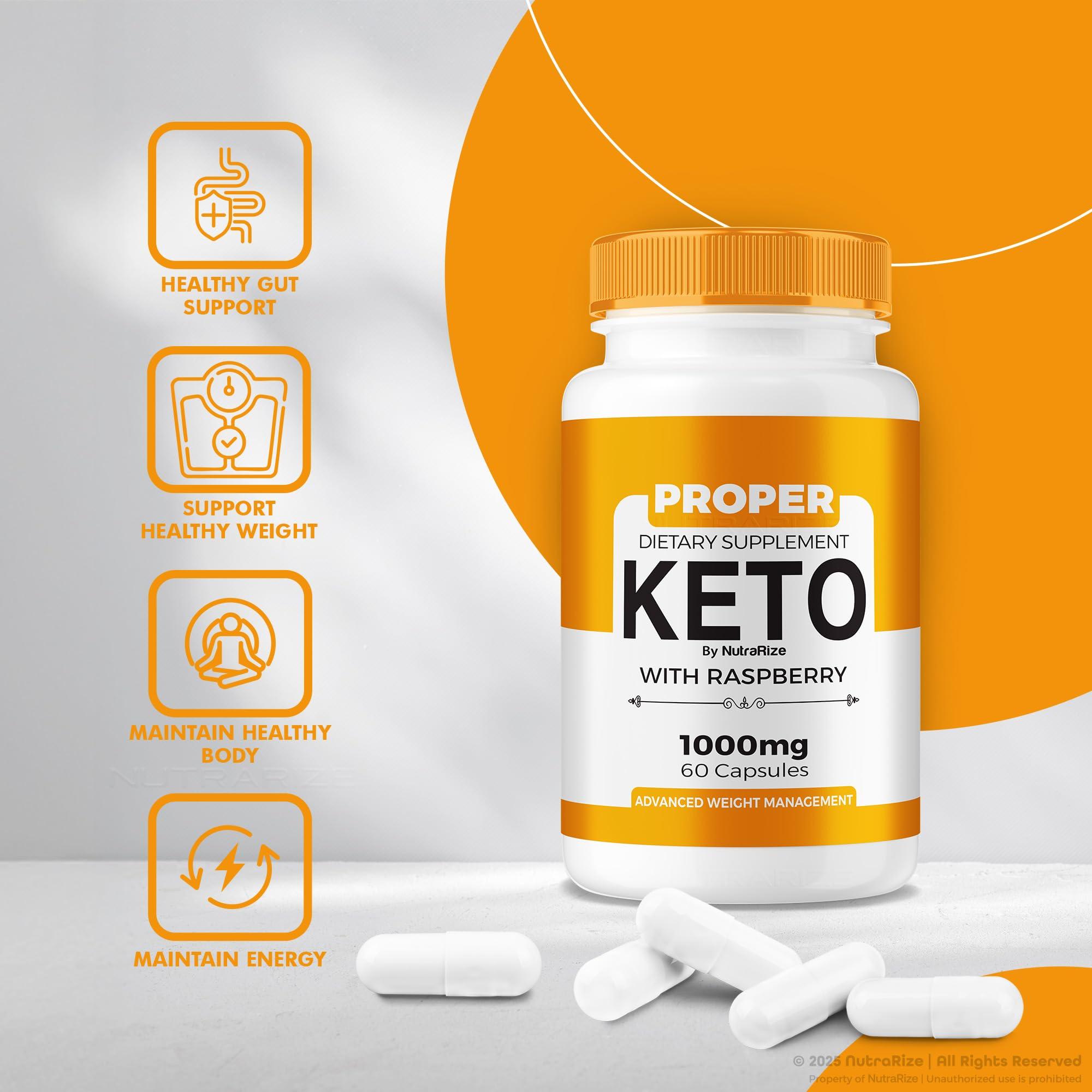 NutraRize Proper Keto - Proper Keto ACV Capsules, All-Natural Keto Dietary Supplement, ProperKeto Extra Strength 800MG Pills, Advanced Formula to Support Active Lifestyle, Pastillas Reviews (60 Capsules)