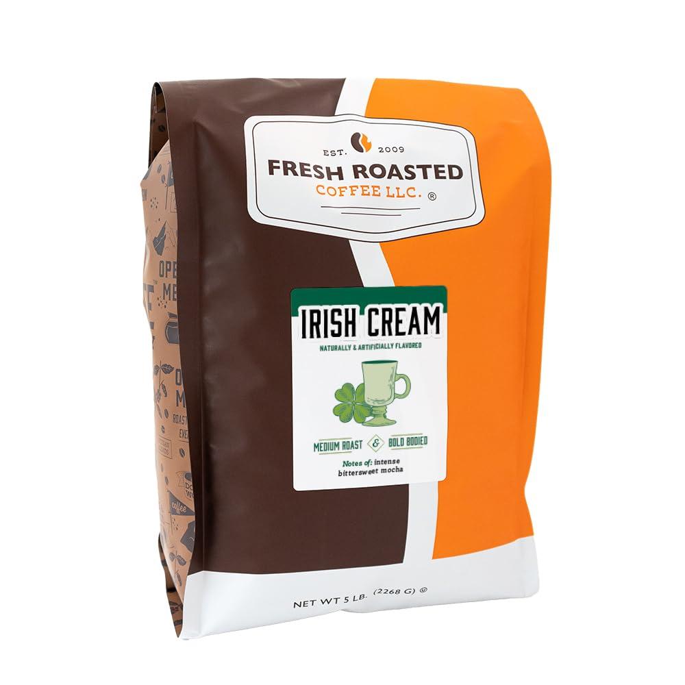 Fresh Roasted Coffee Fresh Roasted Coffee, Decaf Irish Cream Flavored Coffee, 5 lb (80 oz), Medium Roast, Kosher, Ground