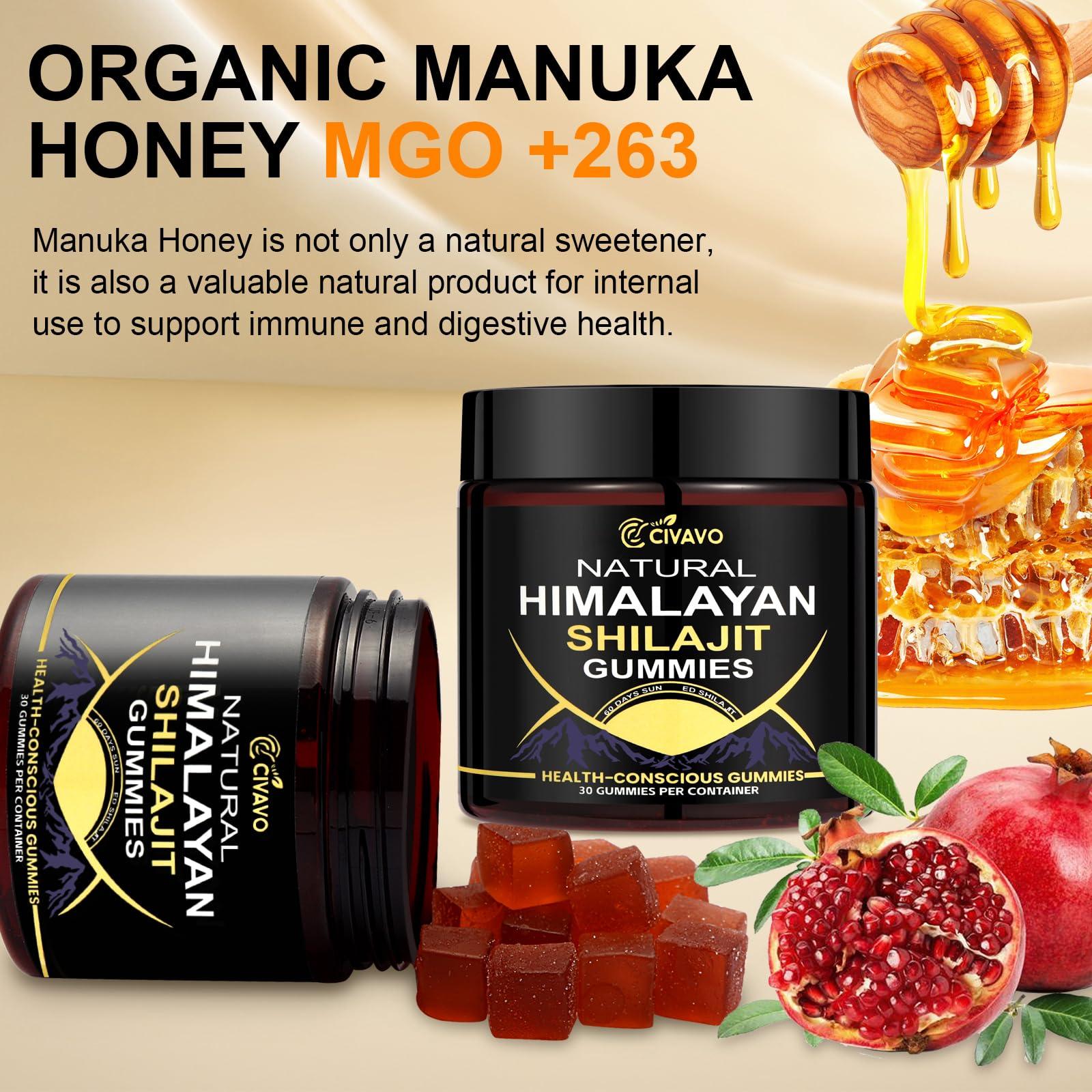 Civavo Natural Himalayan Shilajit Gummies, Organic Natural Shilajit Gummies for Men & Women, Supports Natural Energy and Strength, 30 Count