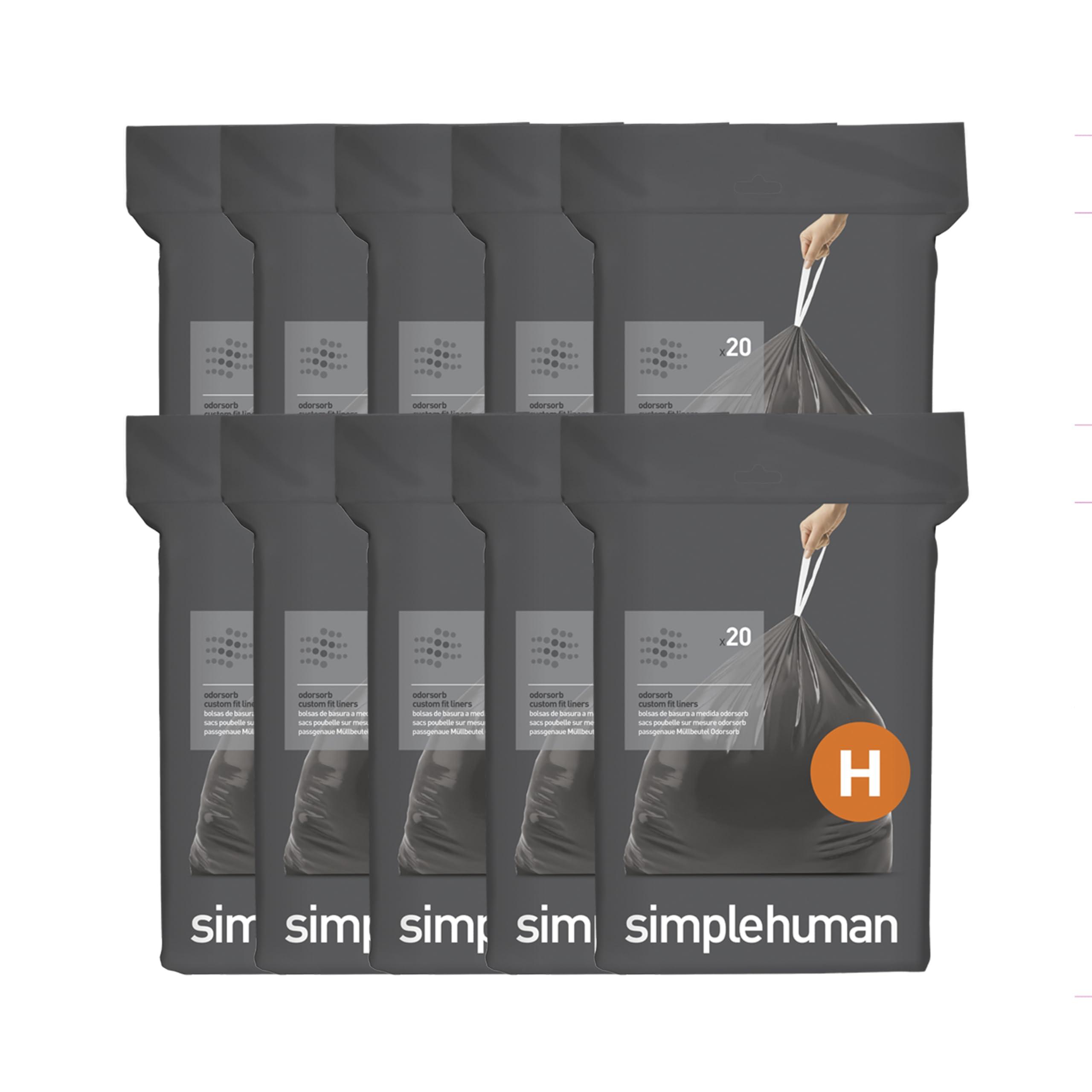 simplehuman simplehuman Code H 200 Count, Genuine Odorsorb Custom Fit Liners, Drawstring Odor Absorbing Trash Bags in Dispenser Packs, 30-35 Liter / 8-9 Gallon