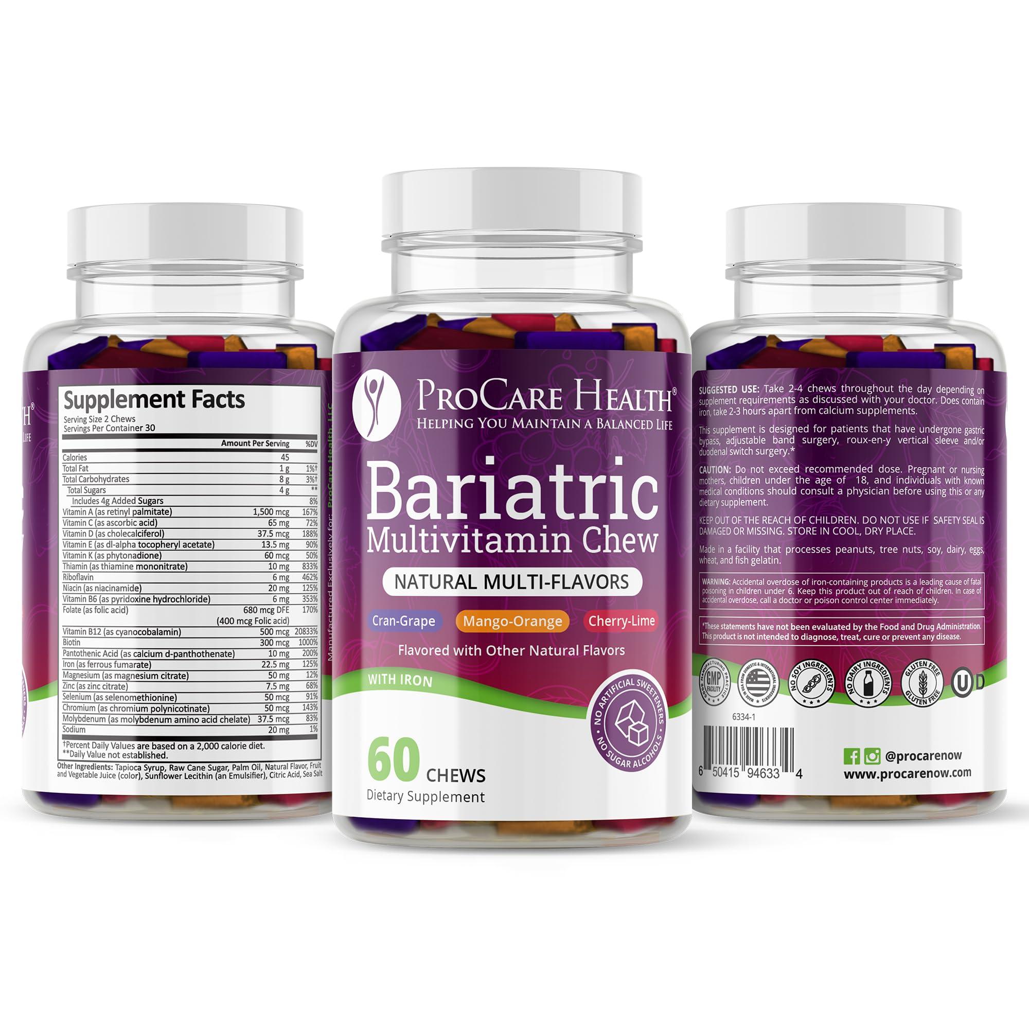 ProCare Health ProCare Health | Bariatric Multivitamin | Soft Chew | 22.5mg Iron | Individually Wrapped | Multi-Flavor | Cran-Grape, Mango-Orange, Cherry-Lime | 60 Count | 1 Month Supply