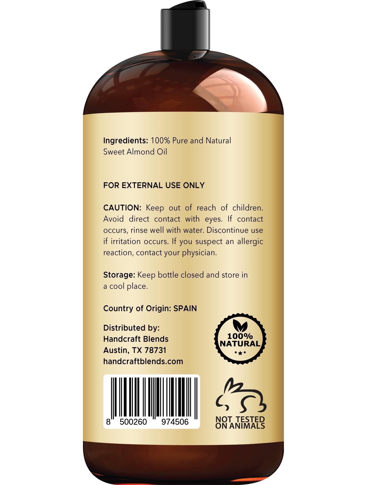 Handcraft Blends Handcraft Blends Sweet Almond Oil - 28 Fl Oz - 100% Pure and Natural - Premium Grade Carrier Oil for Skin and Hair - Hair and Body - Massage - Hexane-Free