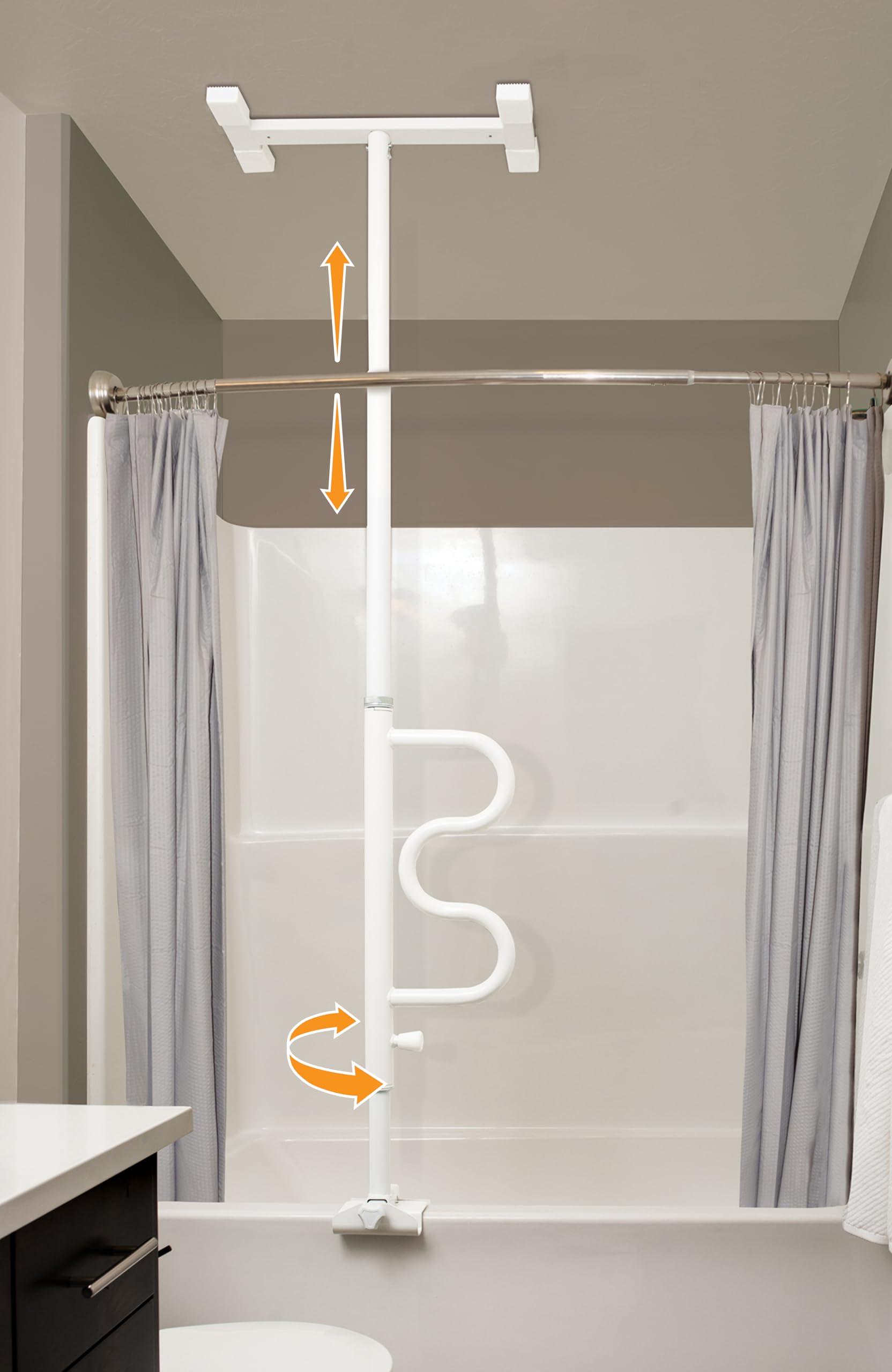 Stander Stander Wonder Bathtub Pole, Security Pole and Curve Grab Bar, Adjustable Shower Handle for Bathtubs, Clamp on Bathroom Safety Rail for Seniors, Elderly Adults, No Drill Installation, White