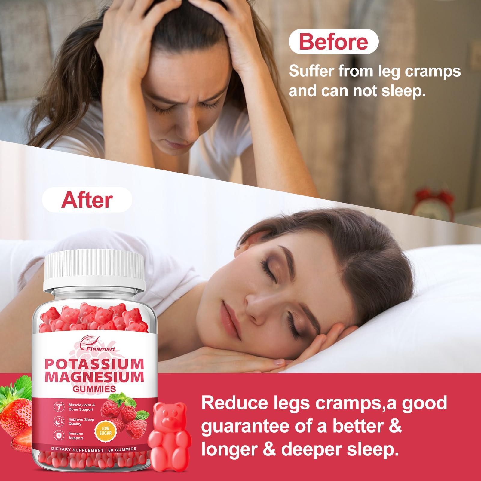 Fleamart Potassium Magnesium Gummies Potassium Citrate 99mg Magnesium Citrate 250mg Magnesium Potassium Complex Supplement, Immune Support, Leg Cramps Muscle Health, 60 Raspberry Gummies 2 Pack