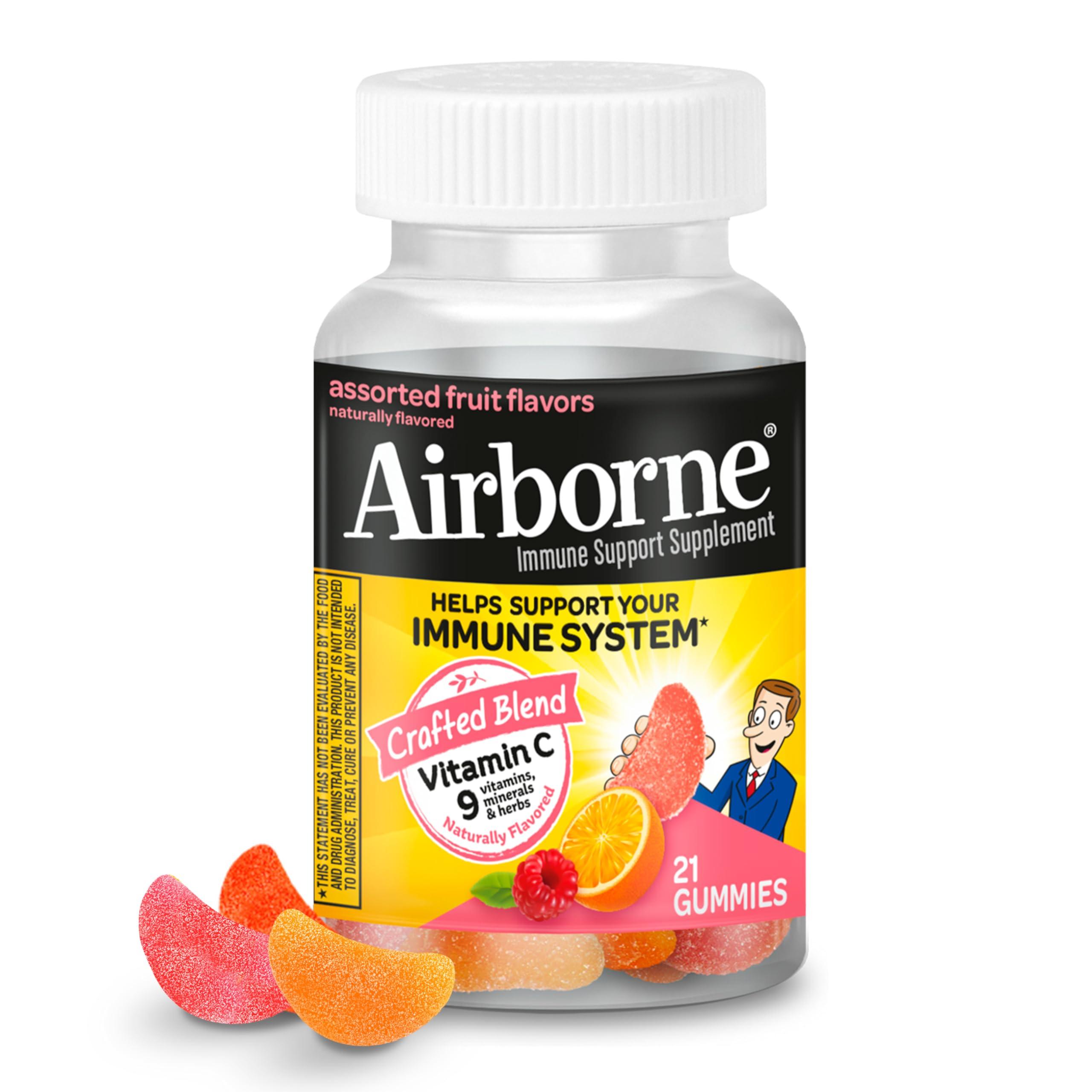 Airborne Airborne 750mg Vitamin C Gummies For Adults, Immune Support Supplement with Powerful Antioxidants Vitamins A C & E - 21 Gummies, Assorted Fruit Flavor