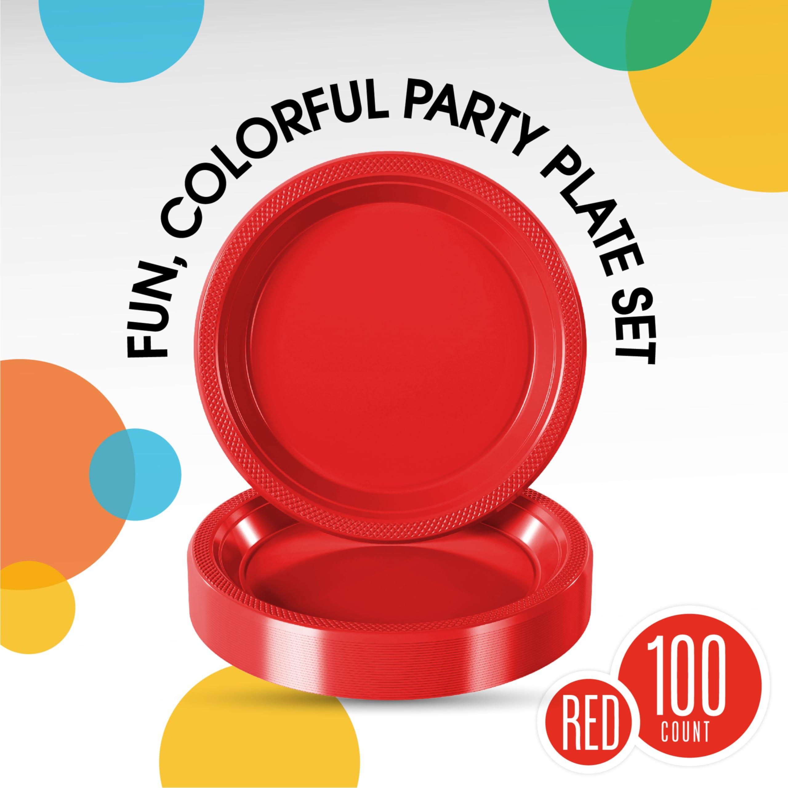 Exquisite Exquisite Red Plastic Plates Disposable 10\" Plastic Dinner Plates 100 Pcs Red Disposable Plates Plastic Plates For Party Plates Disposable Heavy Duty 350 GSM Red Plates For Party.
