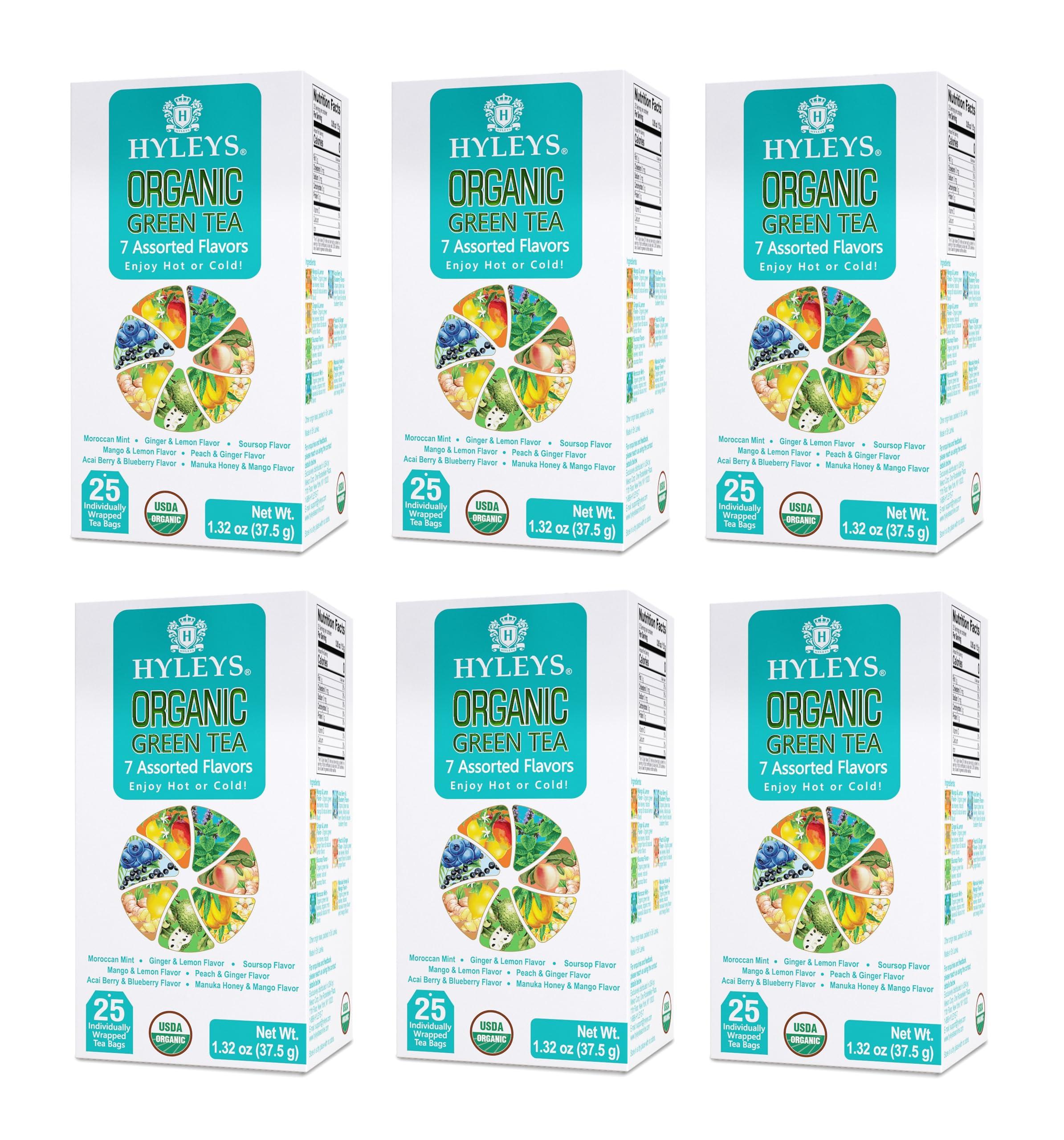 HYLEYS Tea Hyleys Organic Green Tea 7 Assorted Flavors - 25 Tea Bags (6 Pack - 150 Tea Bags Total)