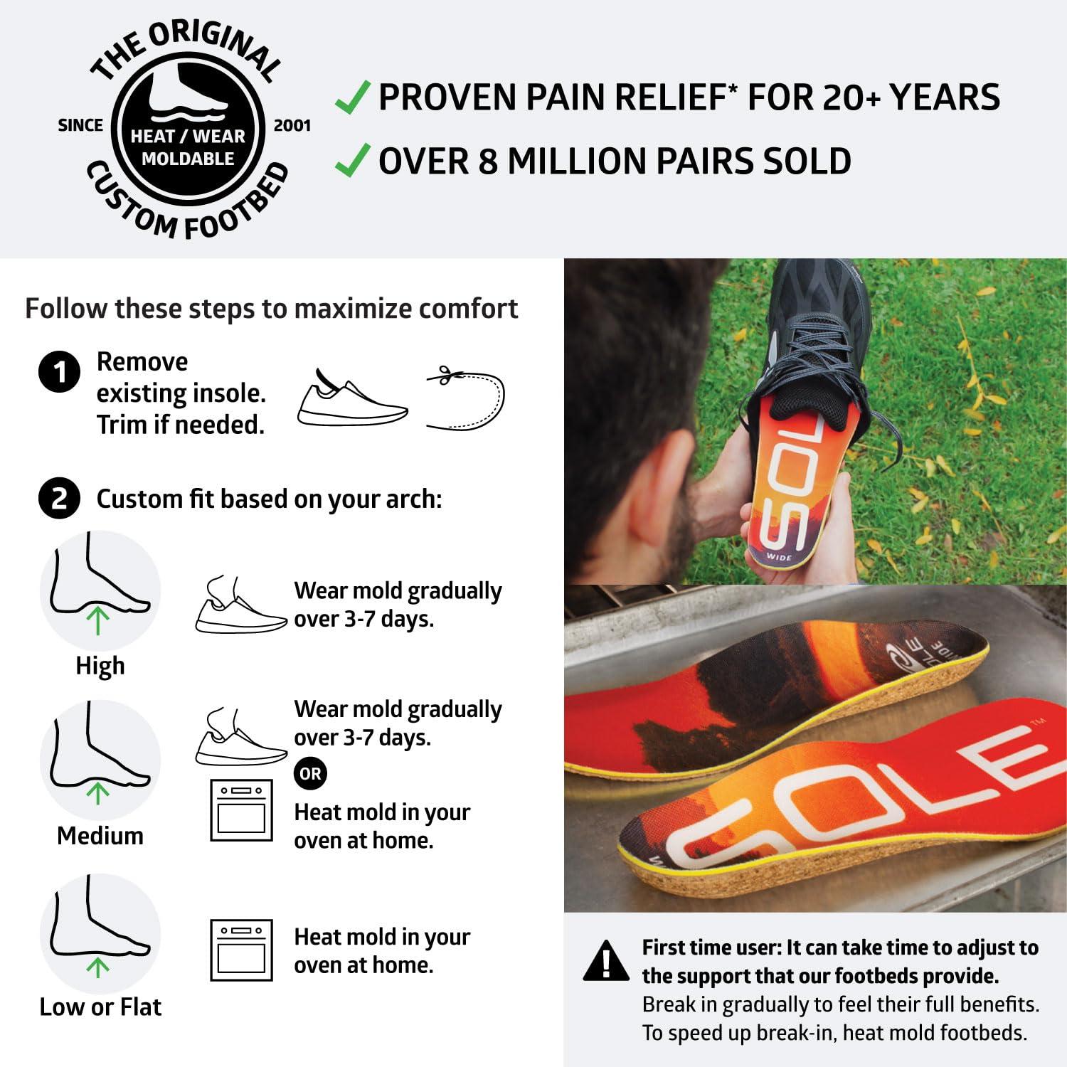 SOLE SOLE Performance Medium Wide Plantar Fasciitis Insoles, Men & Women - Arch Support Inserts for Foot Health and Heel Pain Relief, Orthotic Shoe Inserts Men & Women