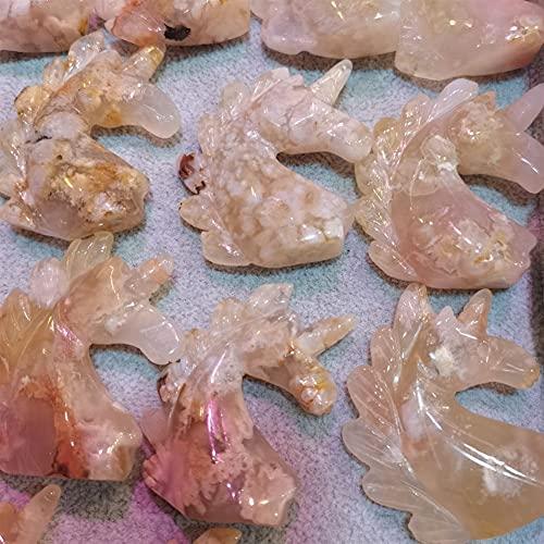 WGPHD WGPHD Health & Household 1PCS Natural Hand Carved Sakura Agate Unicorn Folk Crafts Crystal Animal for Decoration