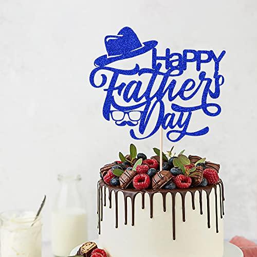 Kaoenla Father\'s Day Cake Topper-Happy birthday dadHappy Father\'s Day Best Dad Ever cake Topper The Men Birthday Party Picks for Cake Decorations Toppers (Blue)