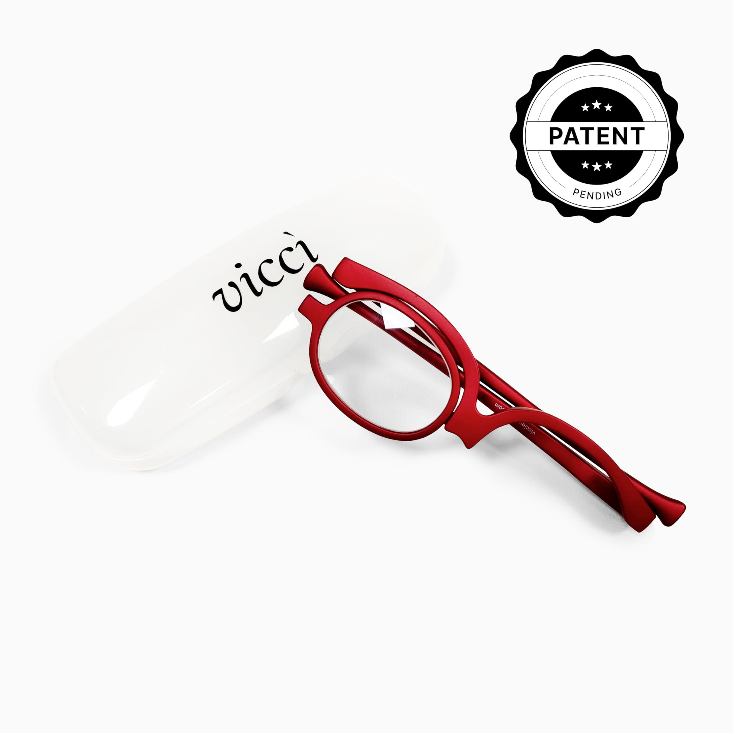 VICCI VICCI Makeup Reading Glasses | Cosmetic Readers Flip Up Lens Magnifying Eyeglasses for Women | Dual-Purpose Functionality, Lightweight Makeup Glasses | Offering Distortion-Free Vision +3.5 | Red