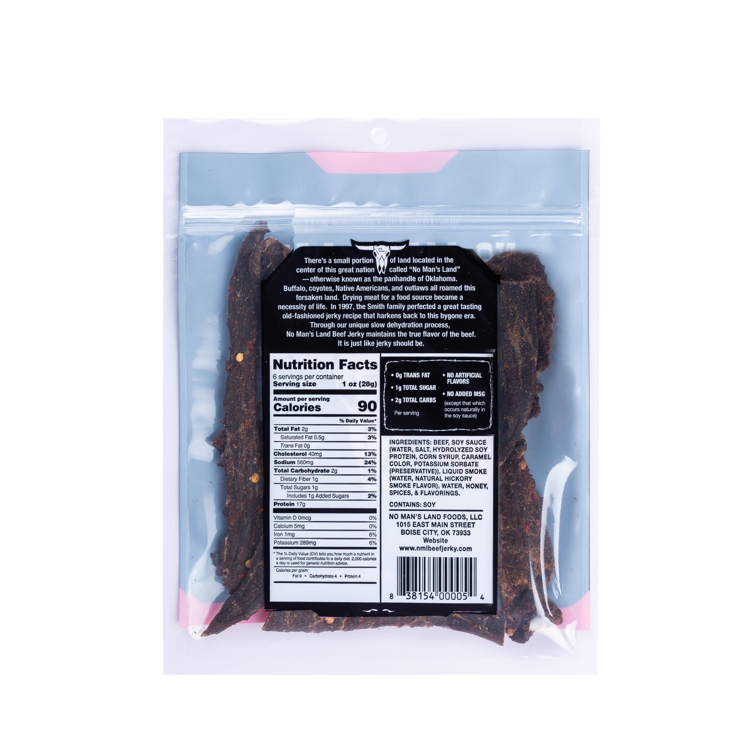 NO MANS LAND BEEF JERKY No Man’s Land HOT Beef Jerky High Protein Low Calorie Low Carb Beef Snack 6.0oz Bag