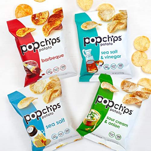 popchips Popchips Potato Chips Variety Pack, Single Serve 0.8 Ounce Bags (Pack of 24), 4 Flavors: 8 Sea Salt, 8 BBQ, 4 Sour Cream & Onion, 4 Salt & Vinegar