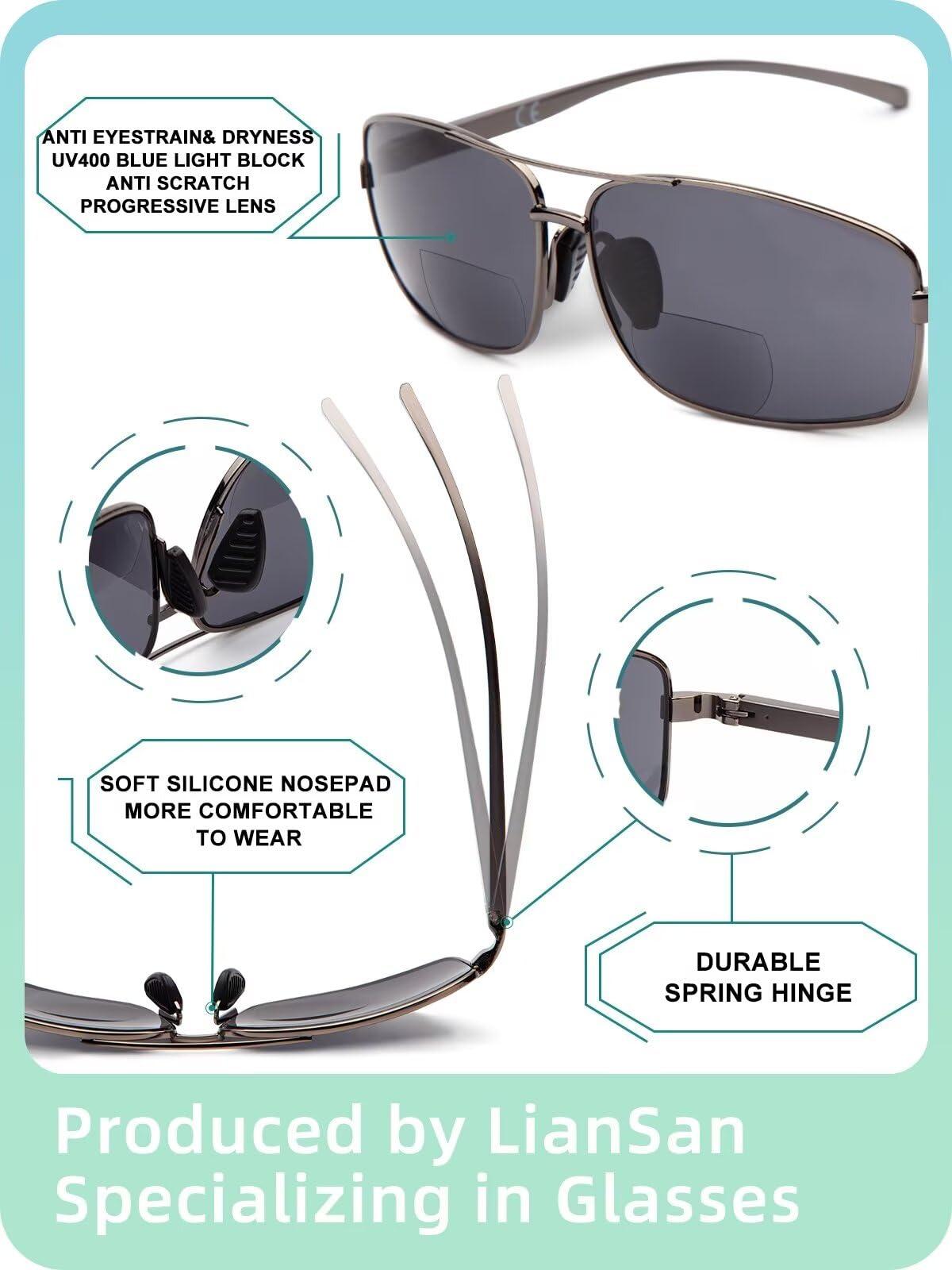 LianSan LianSan 2 Packs Premium Metal Bifocal Sunglasses for Men Women Retro Top Clear Sun Readers with UV Protection(Multicolor,2.25x)