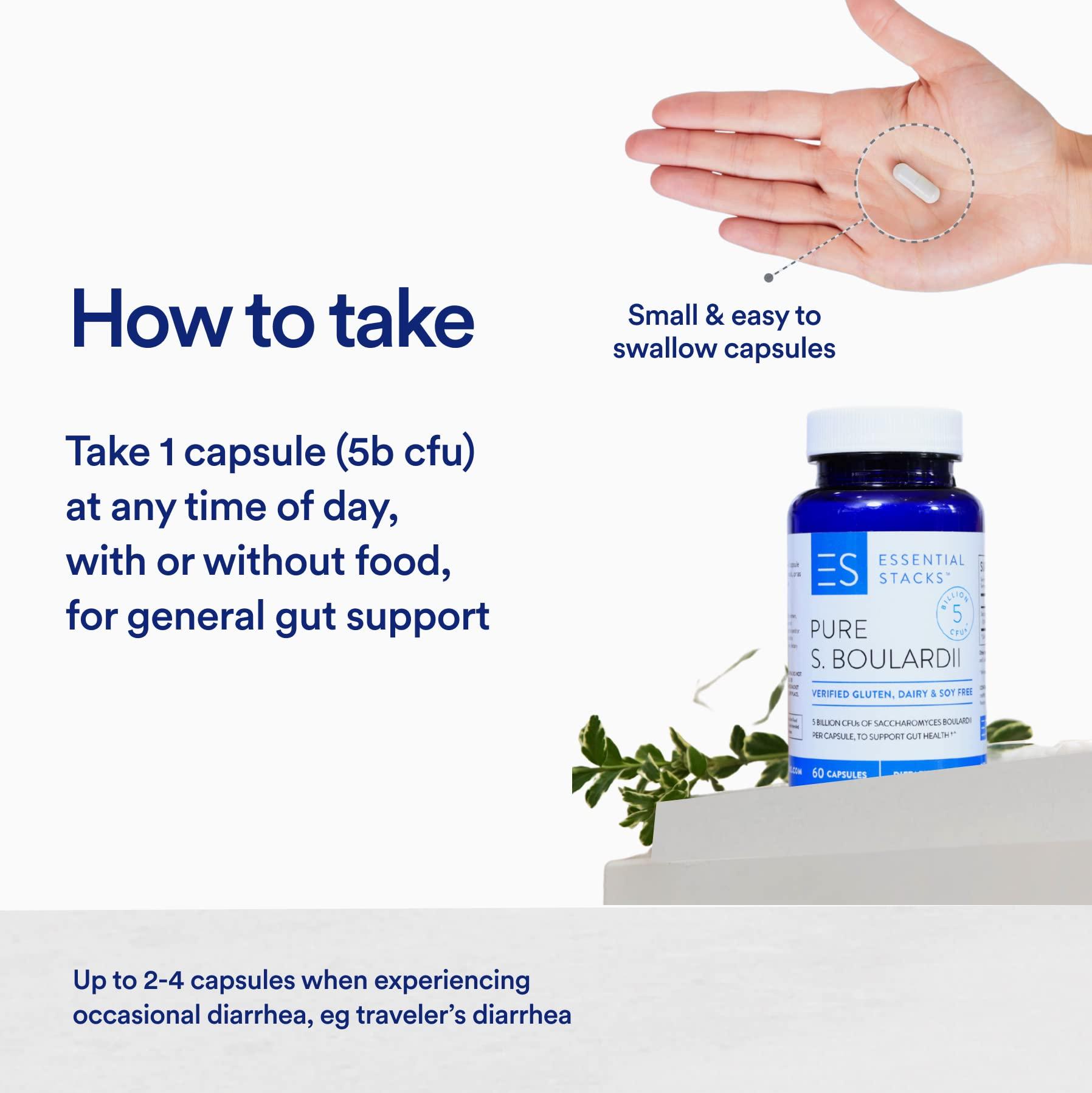 Essential Stacks Essential Stacks Saccharomyces Boulardii Probiotics (Non-GMO & Gluten Free) - 5 Billion CFUs for Gut Health (60 Capsules)