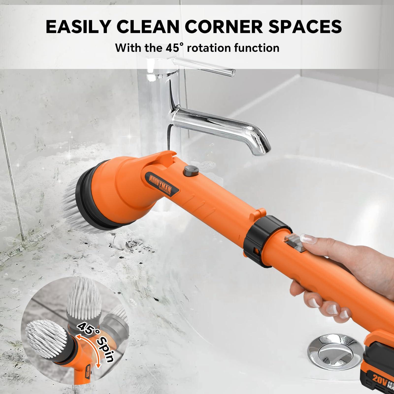 Alloyman 1000RPM Electric Spin Scrubber, 20V Cordless Cleaning Brush with Adjustable Extension Arm, 4 Replaceable Cleaning Heads, Hook and Gloves, 1 Hour Fast Charge, Waterproof - for Bathroom/Tub/Tile/Floor