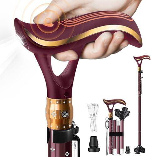 ispuoocti ispuoocti Folding Cane, Smart Alarm Foldable Cane with Light, Fashion Walking Cane for Women&Men, Adjustable Canes for Seniors, USB Direct Charging, Lightweight and Portable (Red)