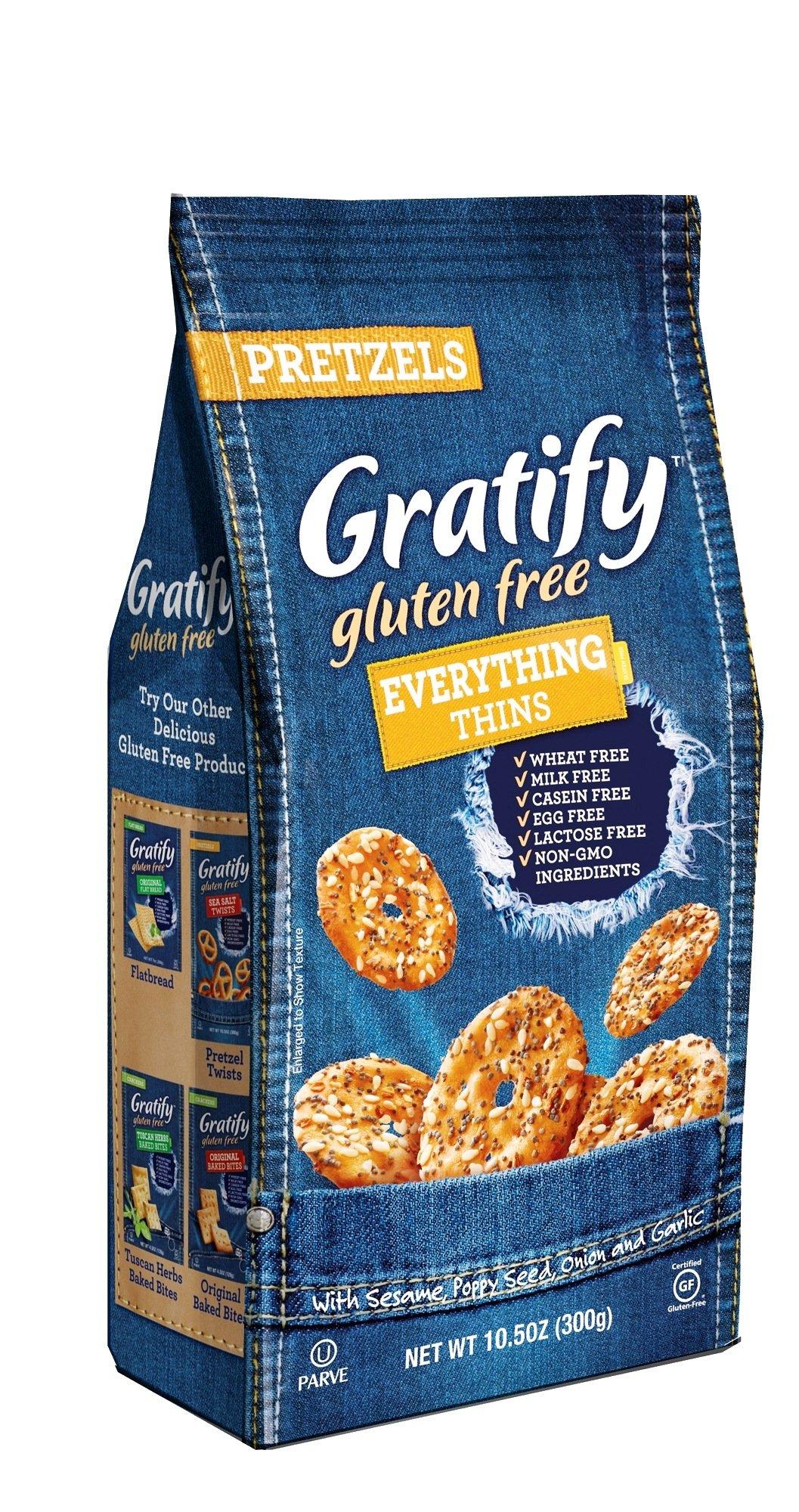 Gratify Gratify Gluten Free Pretzel Thins Everything Vegan GF Pretzel Crisps, 10.5oz Bag (Pack of 1)