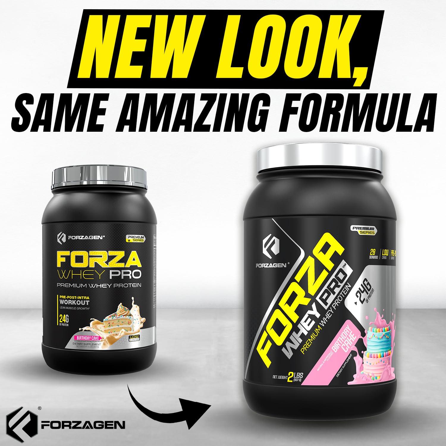 Forzagen Forzagen Whey PRO Low Carb Protein Powder | 24g of Protein per Serving, No Added Sugar, Gluten Free, Premium Whey for Shakes & Mixes for Men & Women, BCAA | Birthday Cake, 2 lbs. (28 Servings)