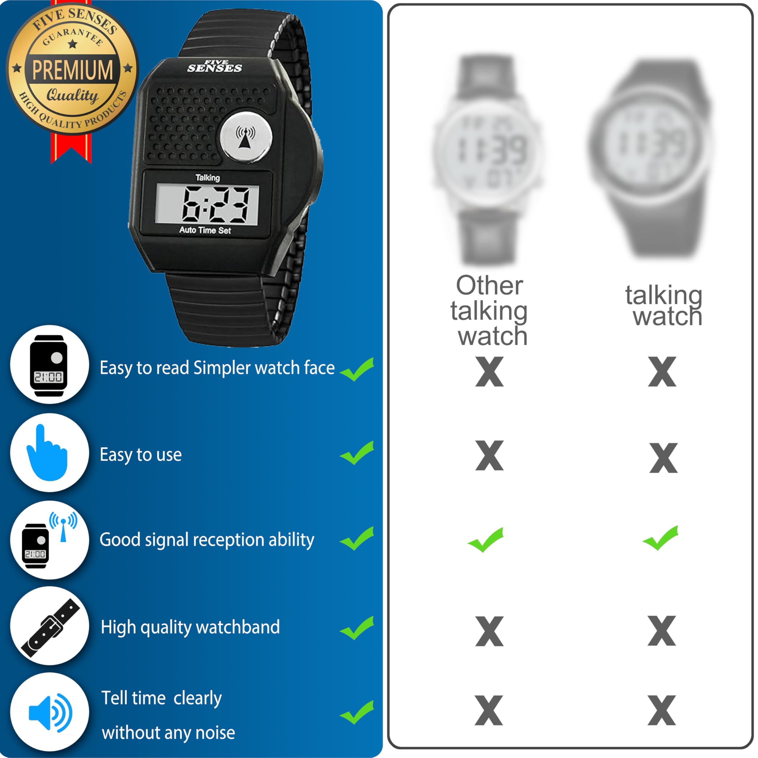 FIVE SENSES FIVE SENSES - English Atomic Talking Watch, Easy to use for Seniors Blind Men Women, Loud Talking Watch with Sound for Vision Impaired, Elderly Women, Blind People Products 1095 (Black)